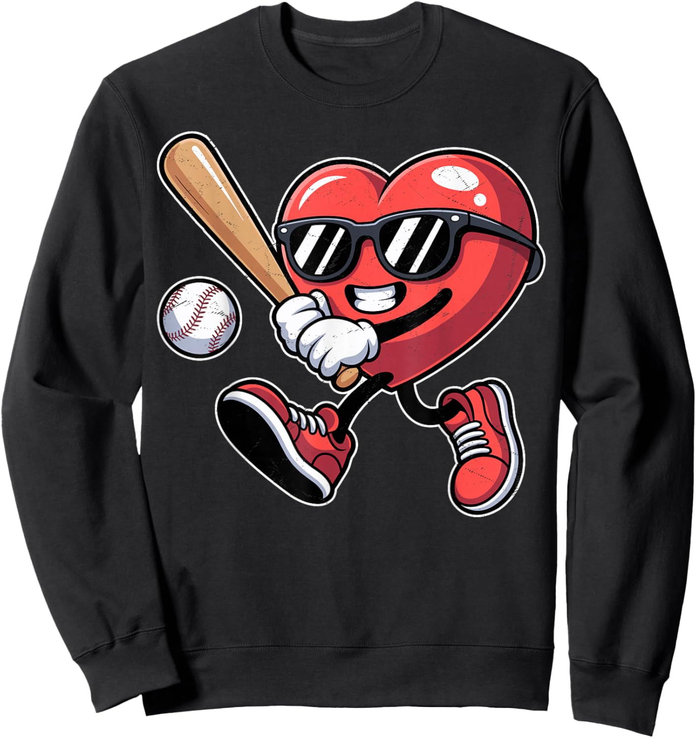 Valentines Day Heart Playing Baseball Boys Men Kids Girls Sweatshirt - Sweatshirt | Black