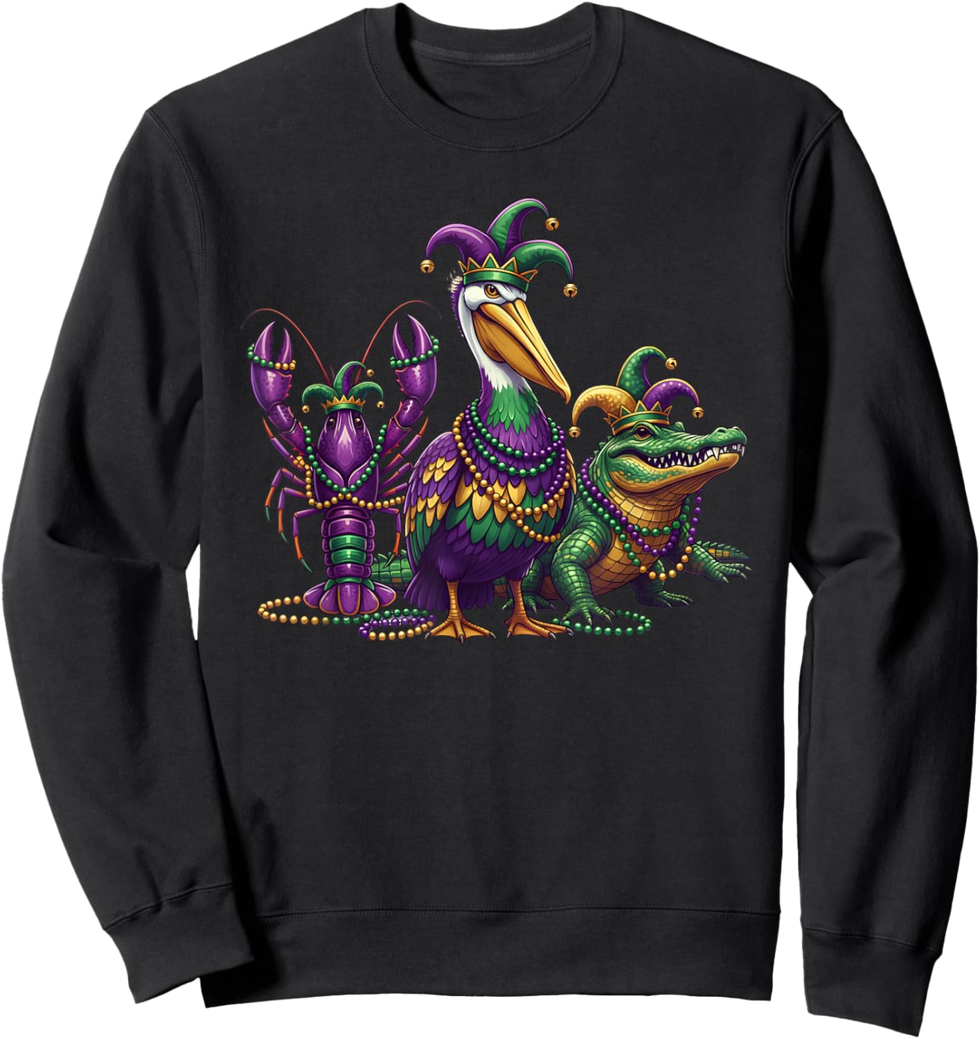 Alligator Crawfish Pelican Mardi Gras New Orleans Louisiana Sweatshirt - Sweatshirt | Black