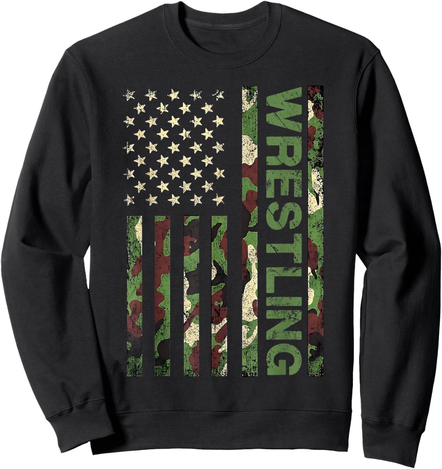 Wrestling Patriotic American US Flag Camo Wrestler Sweatshirt - Sweatshirt | Black