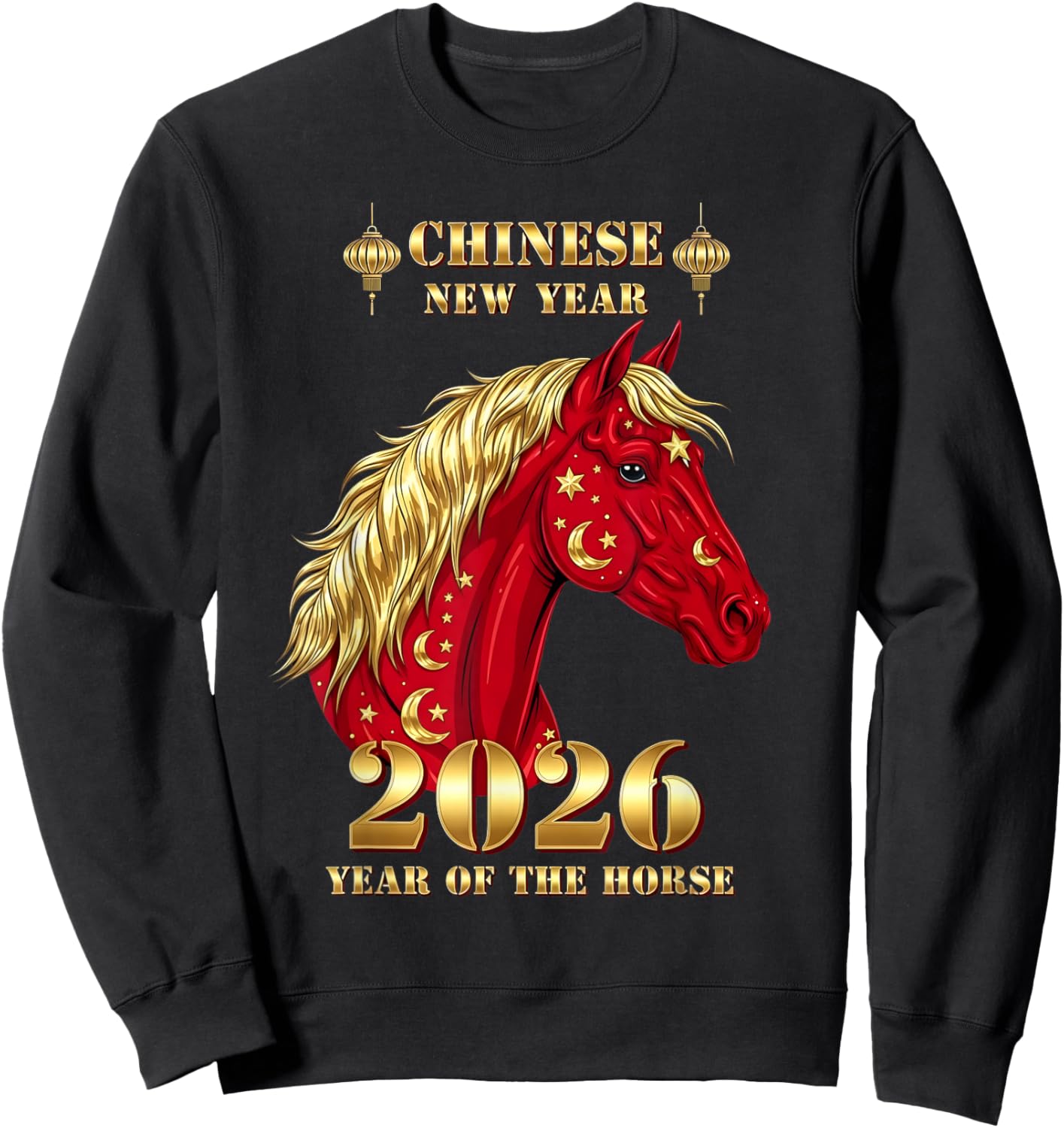 Chinese New Year 2026 Year The Horse Retro Elegant Art Men Sweatshirt - Sweatshirt | Black