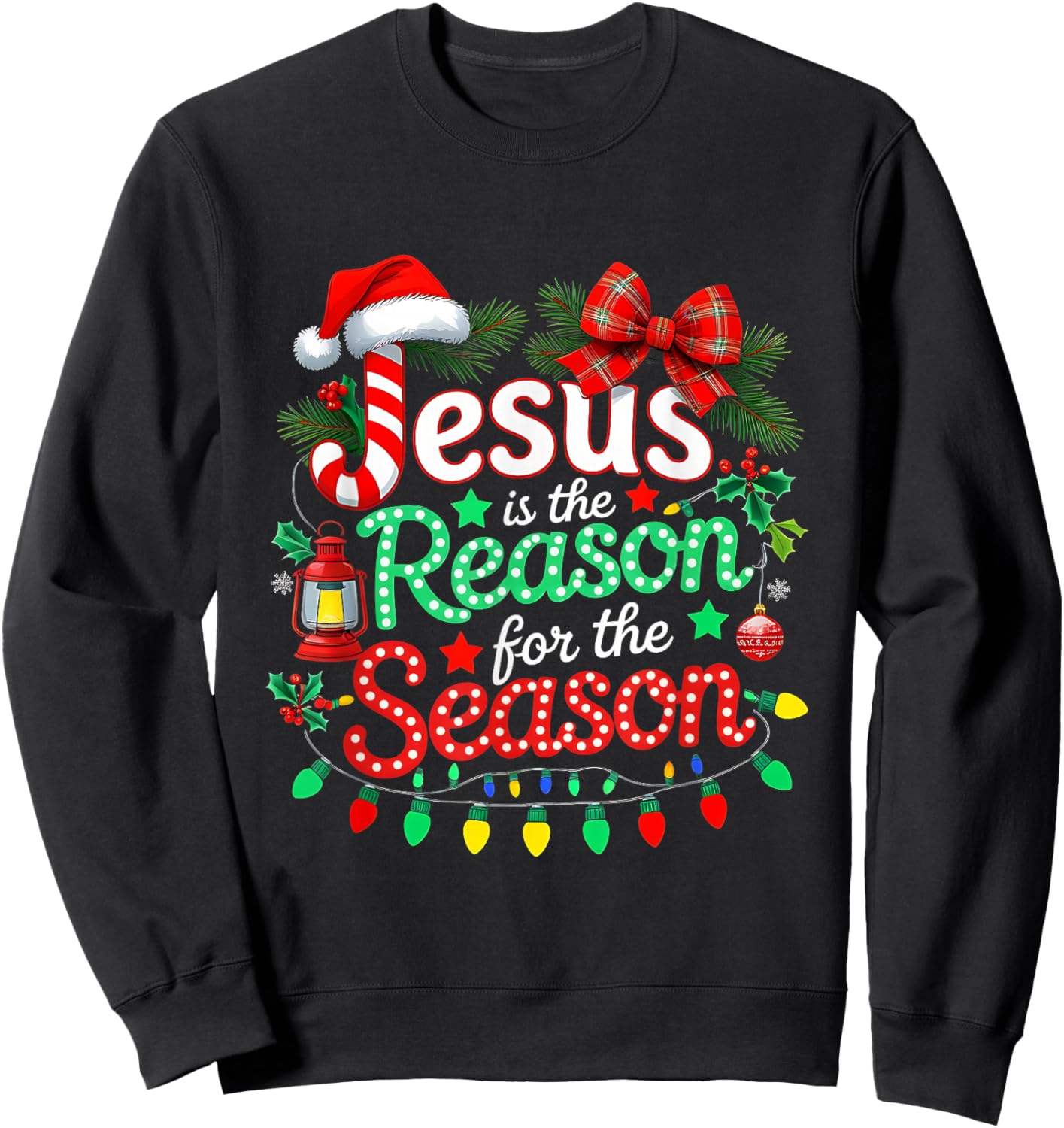 Xmas Christian Christmas Jesus is The Reason for Season Sweatshirt - Sweatshirt | Black