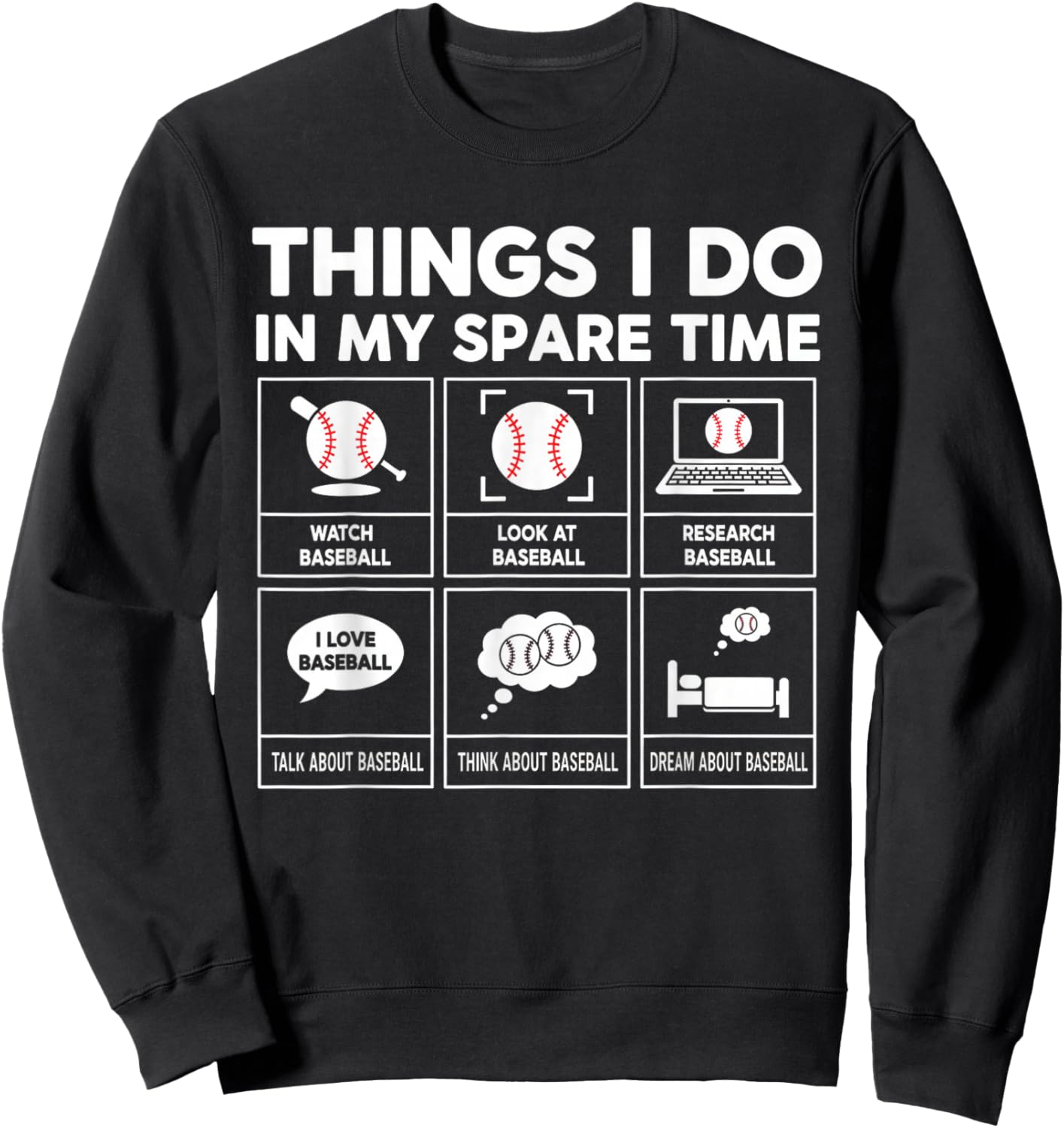 Things I Do Spare Time Baseball Player Men Women Kids Sweatshirt - Sweatshirt | Black