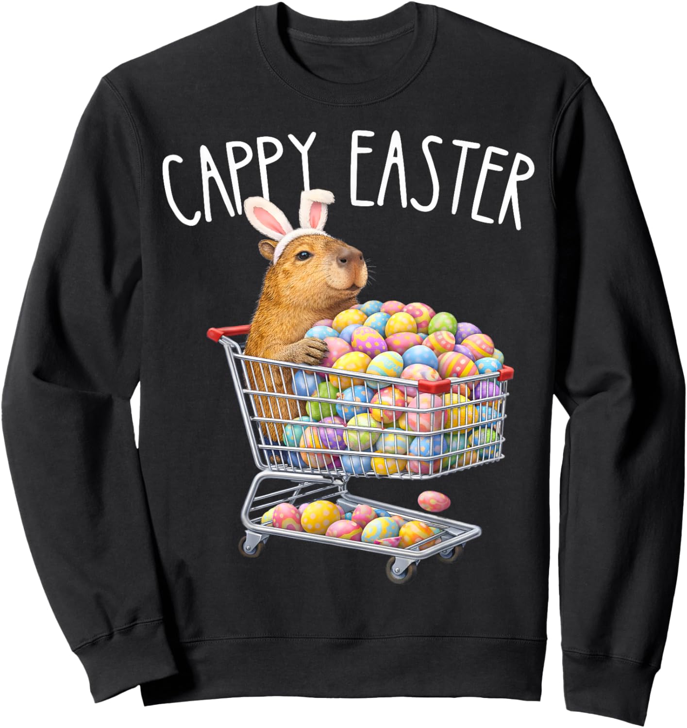 Funny Cappy Easter Capybara Easter Bunny Men Women Kids Sweatshirt - Sweatshirt | Black