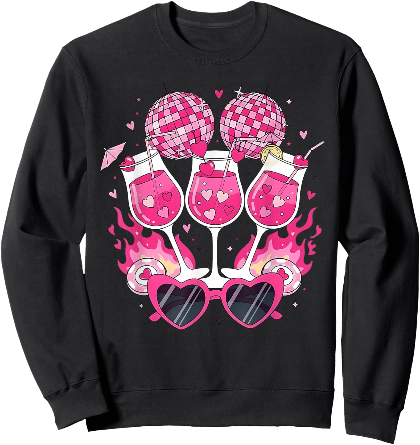 Happy Valentine's Day Funny Coquette Disco Ball Heart Girls Sweatshirt - Sweatshirt | Black