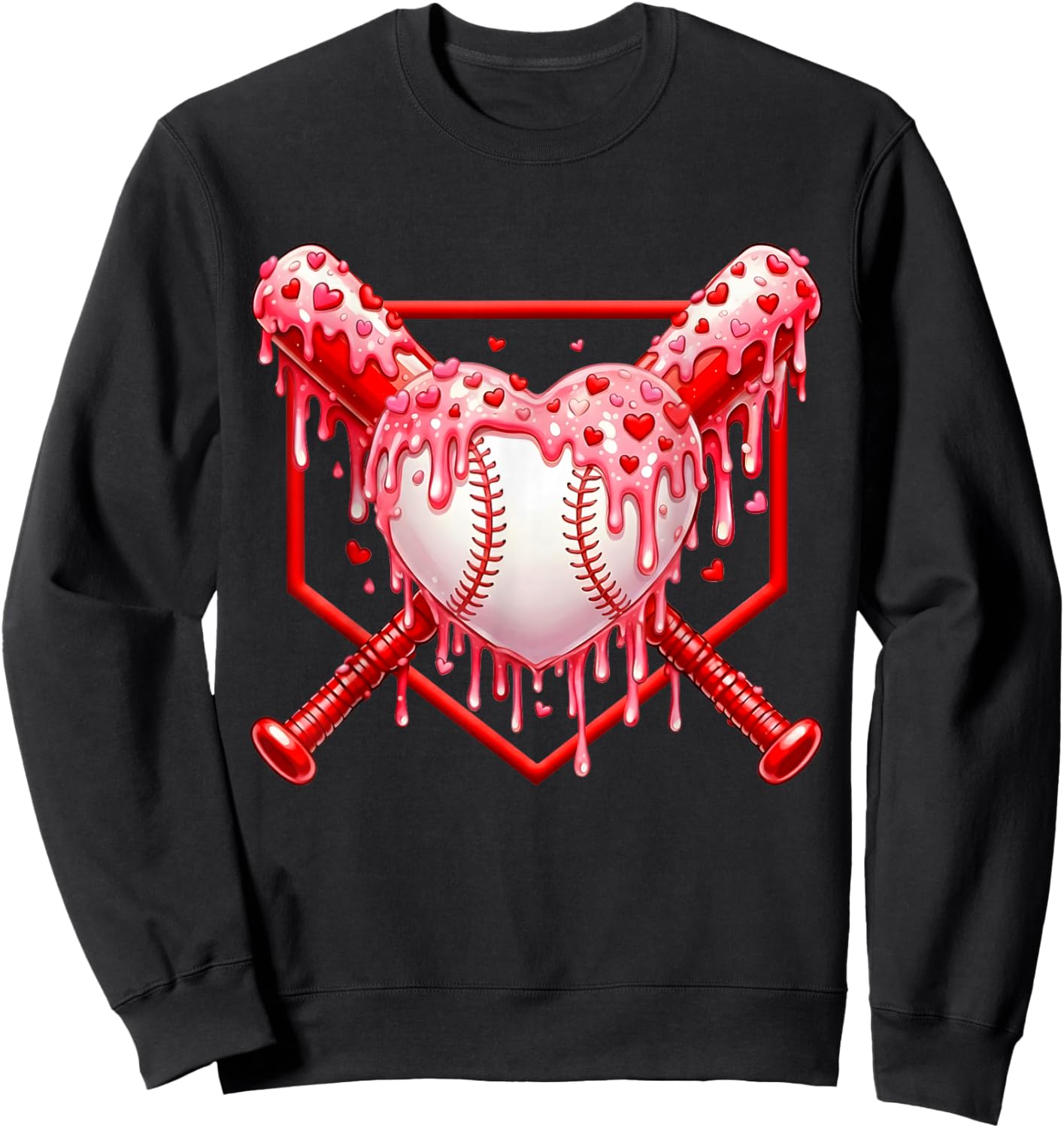 Valentines Day Baseball Boys Ice Cream Drip Heart Youth Kids Sweatshirt - Sweatshirt | Black