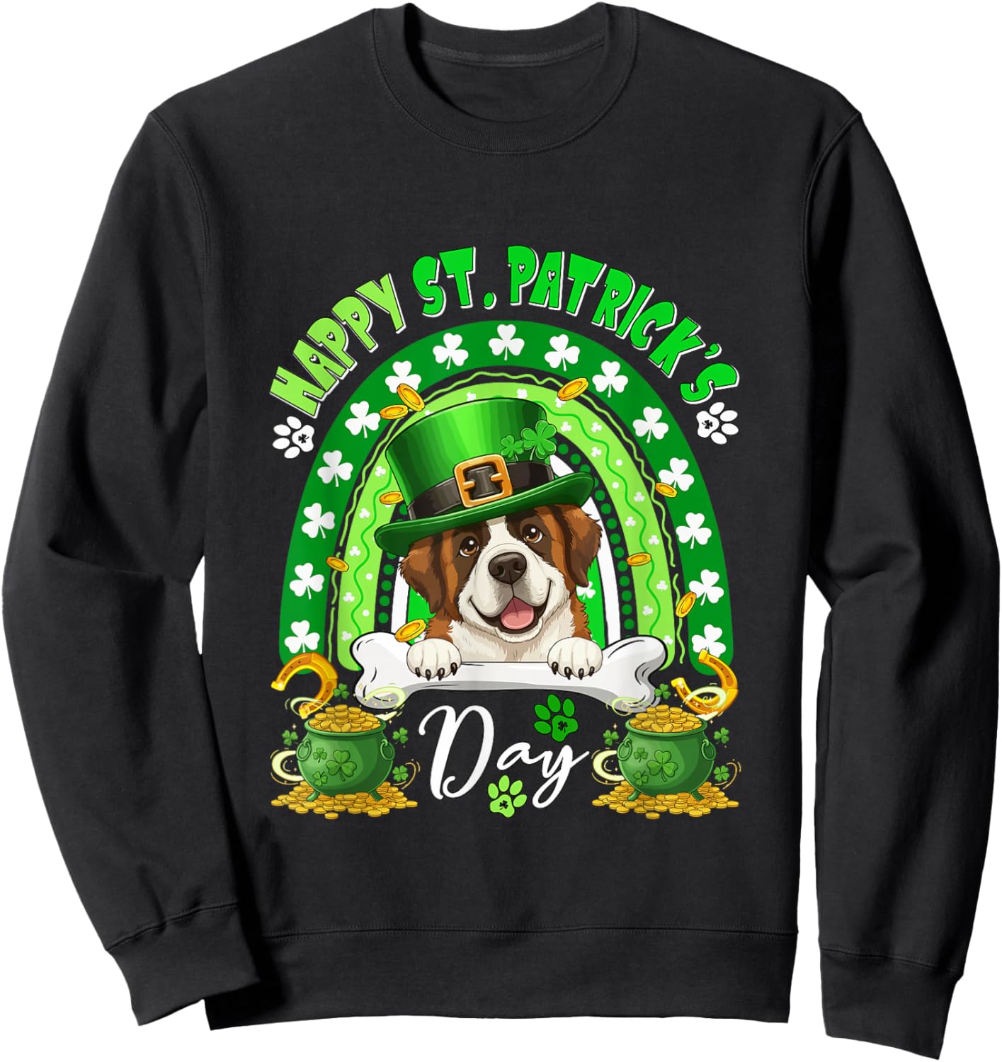 Happy St. Patrick's Day St. Bernard Rainbow Shamrocks Owner Sweatshirt - Sweatshirt | Black