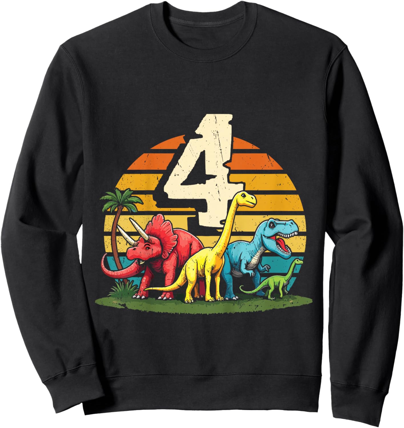 4th Birthday TRex Dinosaur 4 Year Old Boy Girl Sweatshirt - Sweatshirt | Black