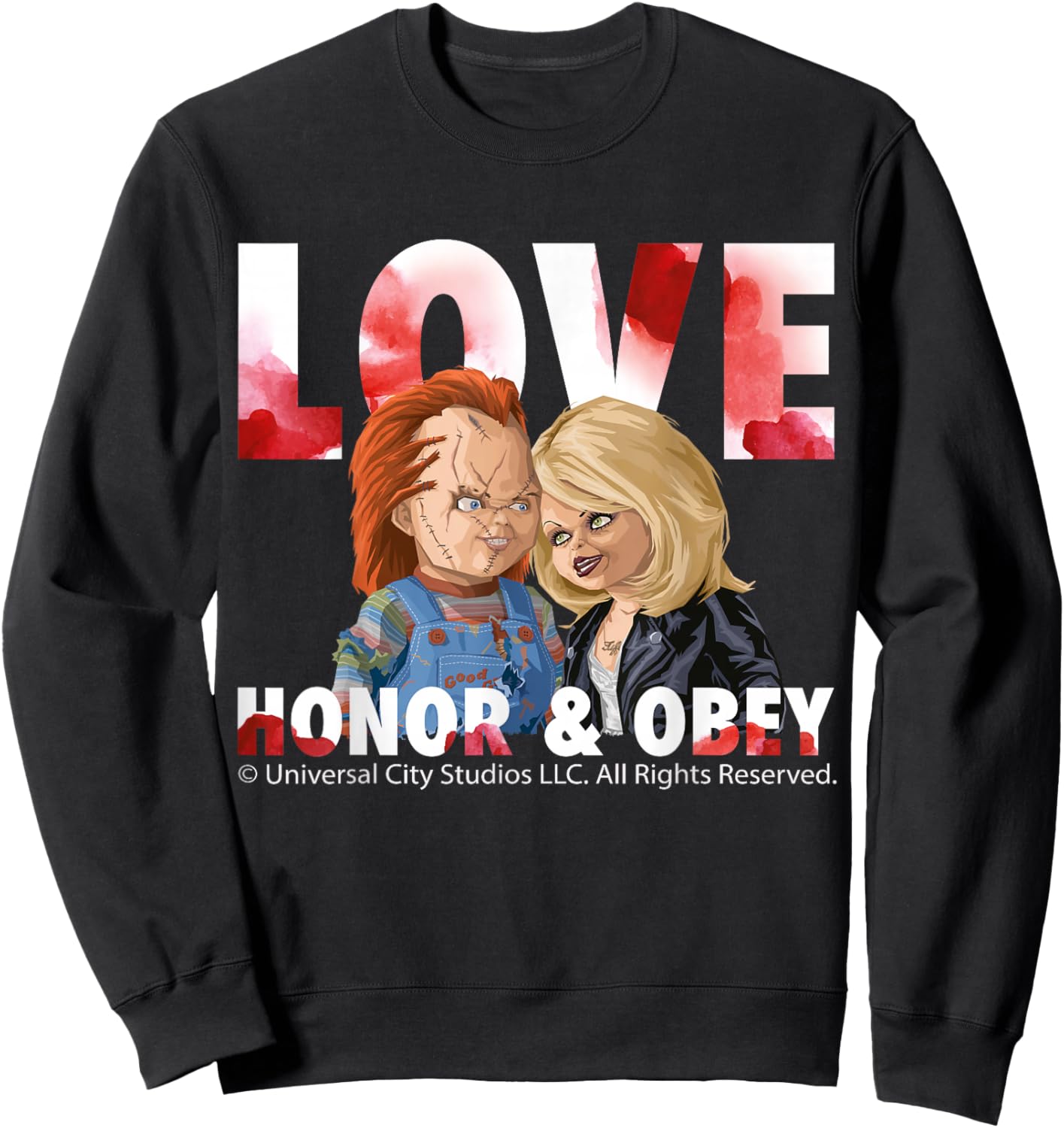Love Honor and Obey Horror Couple Chucky Tiffany Sweatshirt - Sweatshirt | Black