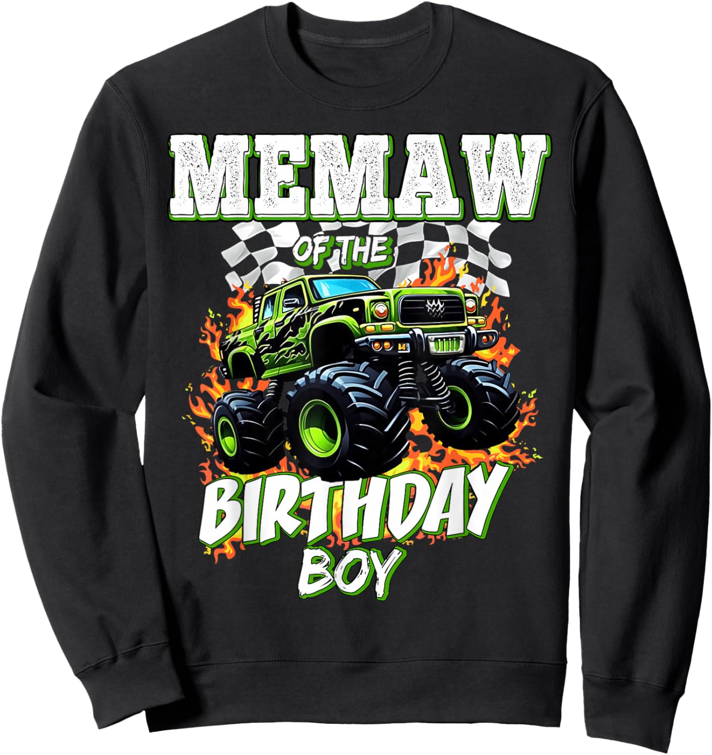 Memaw of The Birthday Boy Monster Truck Birthday Kids Sweatshirt - Sweatshirt | Black