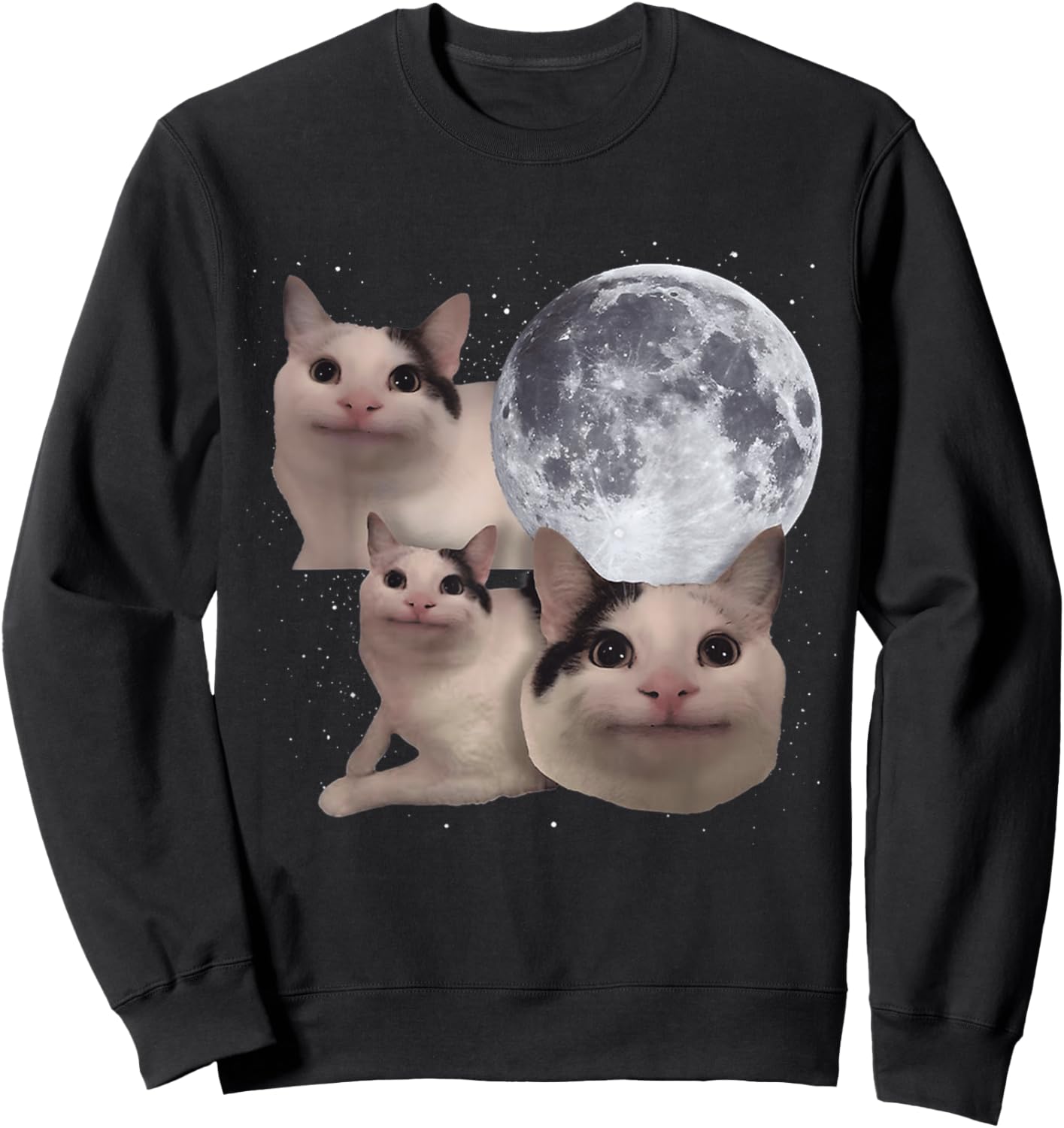Beluga Cat Three Moon Funny Meme Cute Sweatshirt - Sweatshirt | Black