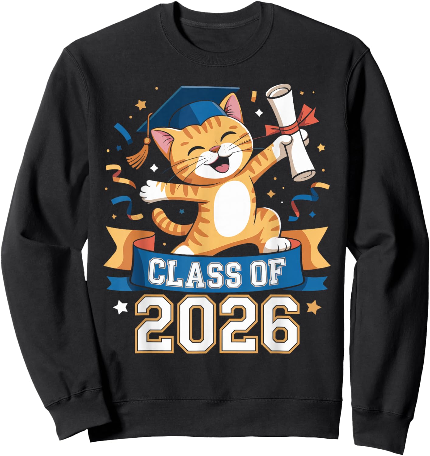 Class of 2026 Graduation Cat Elementary Graduate 2026 Kids Sweatshirt - Sweatshirt | Black