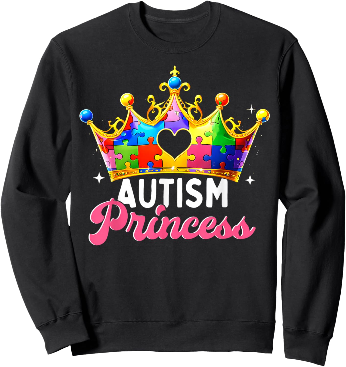 Autism Awareness Princess Puzzle Crown Girl Women Kids Sweatshirt - Sweatshirt | Black