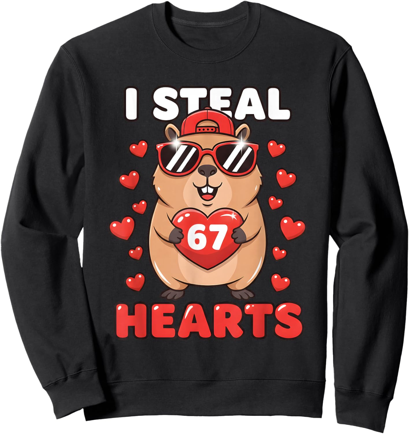 I Steal Hearts Capybara Cute Kawaii Happy Valentine Heart 67 Sweatshirt - Sweatshirt | Black