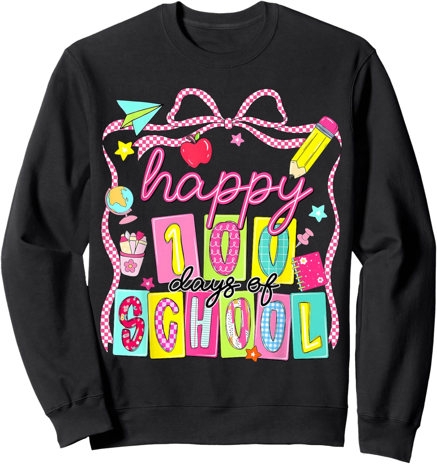 Preppy 100 Days of School 100th Day of School Kids Teacher Sweatshirt - Sweatshirt | Black