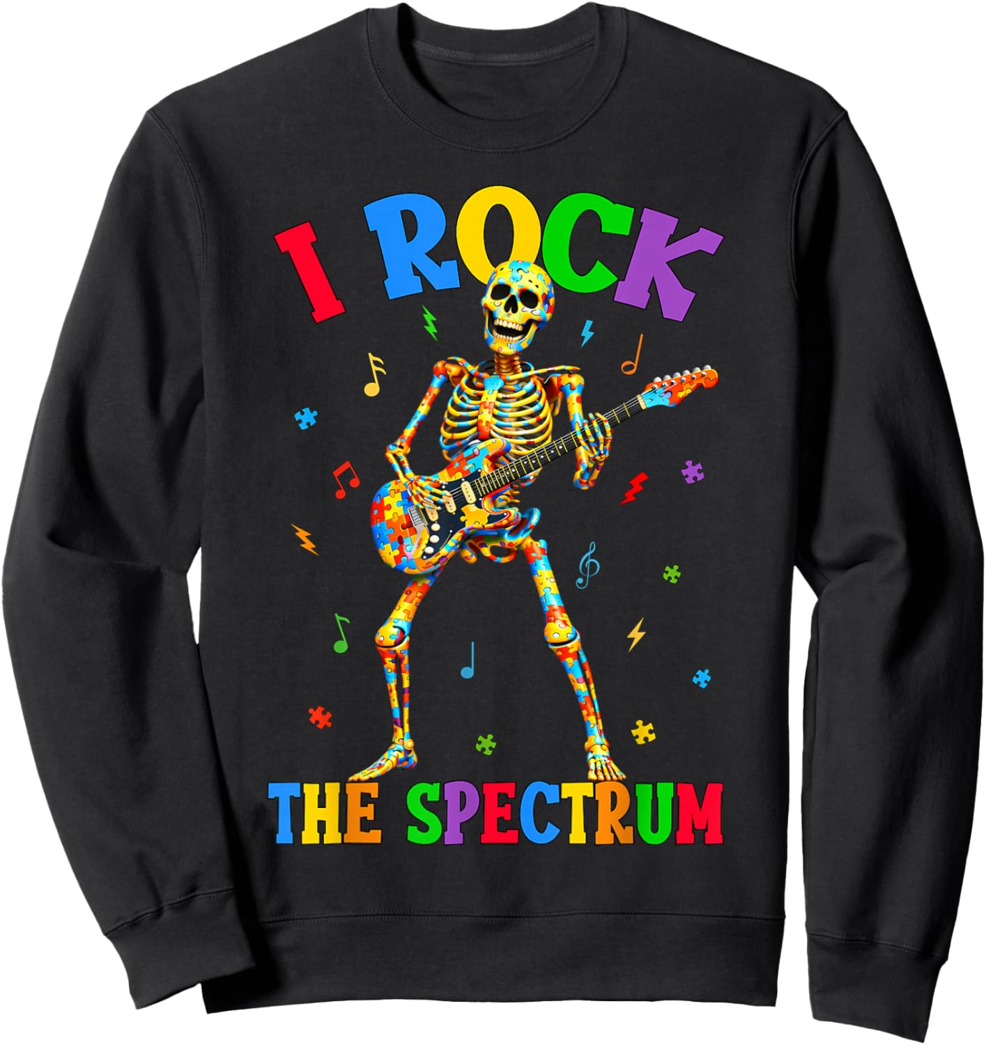 I Rock The Spectrum Skeleton Guitar Rock Autism Awareness Sweatshirt - Sweatshirt | Black