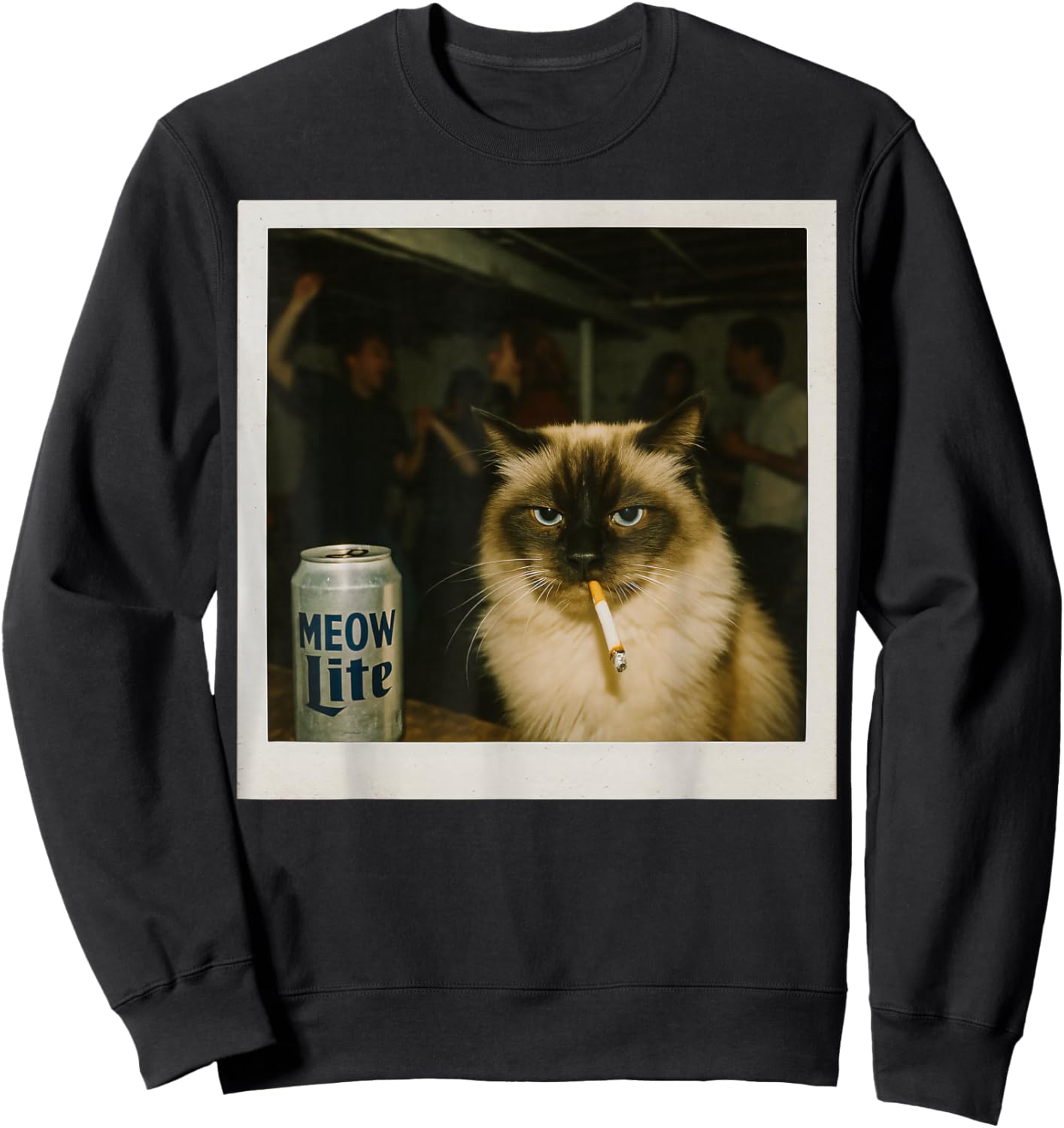 Meow Lite Party Cat - Stupid Brainrot Humor Aesthetic Sweatshirt - Sweatshirt | Black