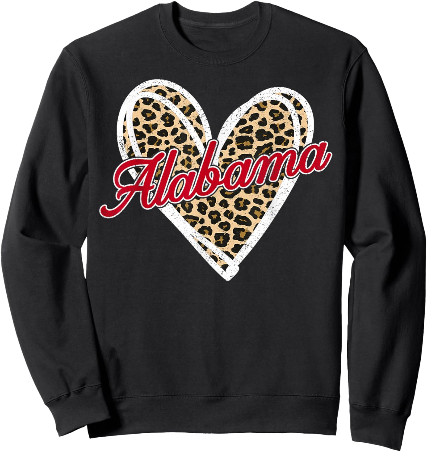 Alabama AL Vintage Leopard Heart Red Design Men Women Kid Sweatshirt - Sweatshirt | Black