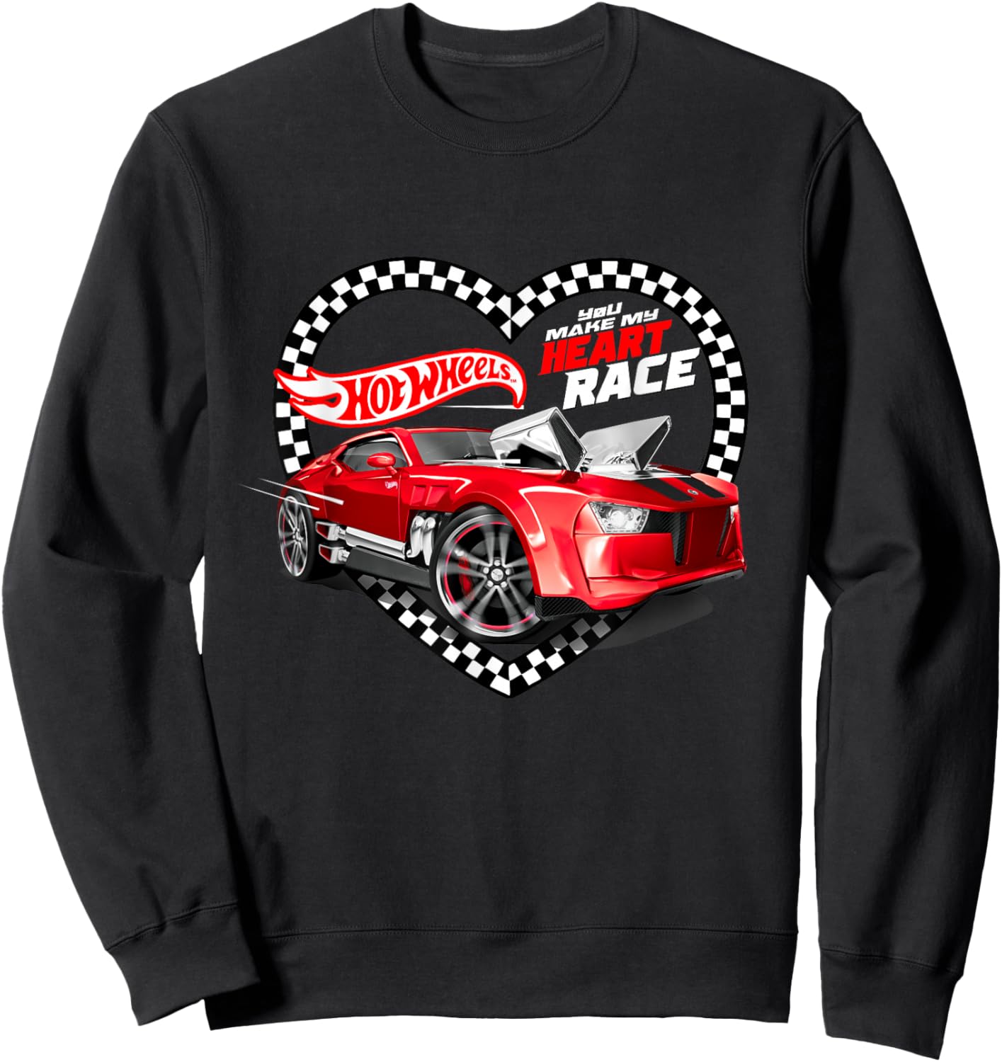 Hot Wheels Valentine's Day You Make My Heart Race Flag Sweatshirt - Sweatshirt | Black