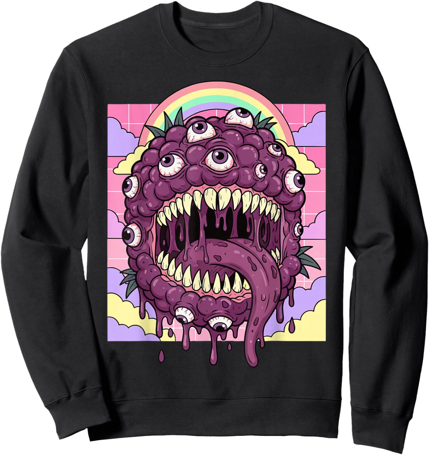 Weirdcore Aesthetic Kawaii Boysenberry Eyeballs Sweatshirt - Sweatshirt | Black