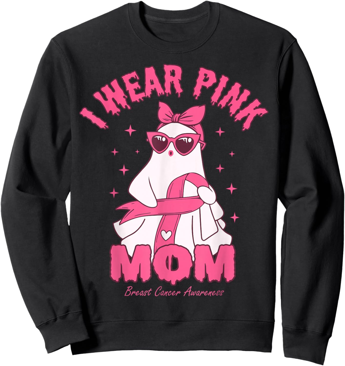 I Wear Pink for My Mom Boo Ghost Breast Cancer Awareness Sweatshirt - Sweatshirt | Black