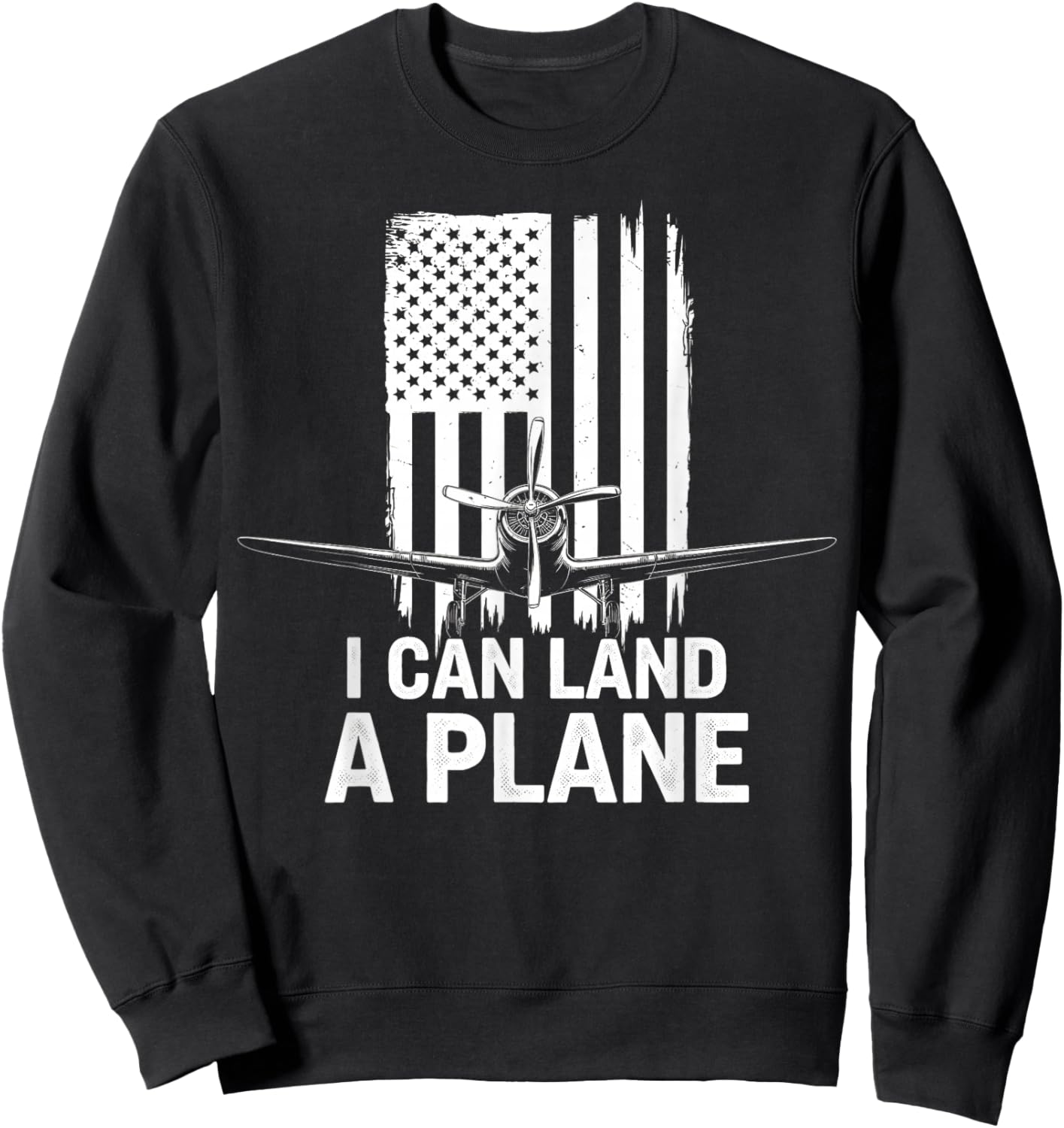Retro I Can Land A Plane Vintage Aviation USA Flag Pilot Sweatshirt - Sweatshirt | Black