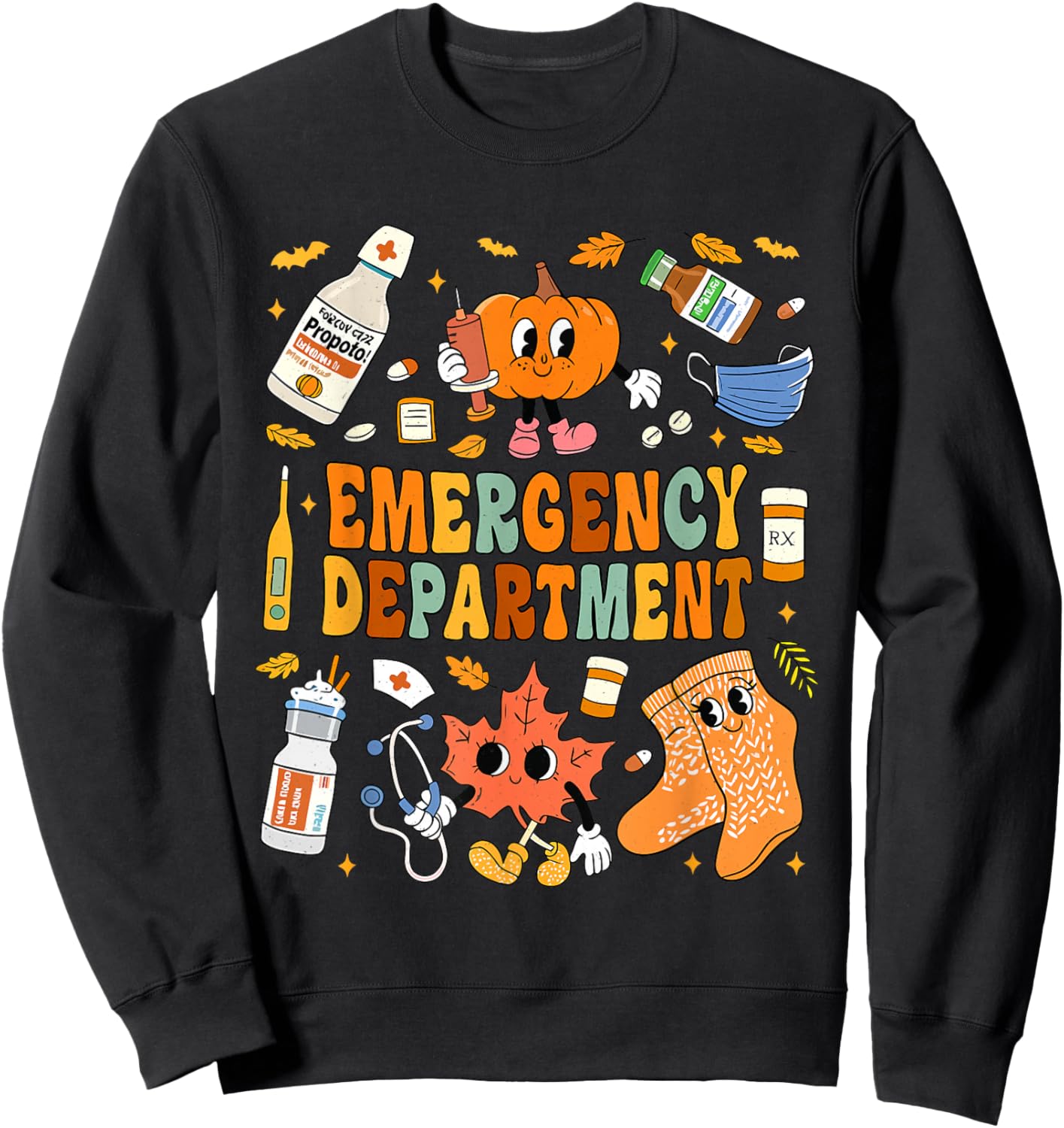 Emergency Department Fall Leaves Emergency Nurse Thankgiving Sweatshirt - Sweatshirt | Black