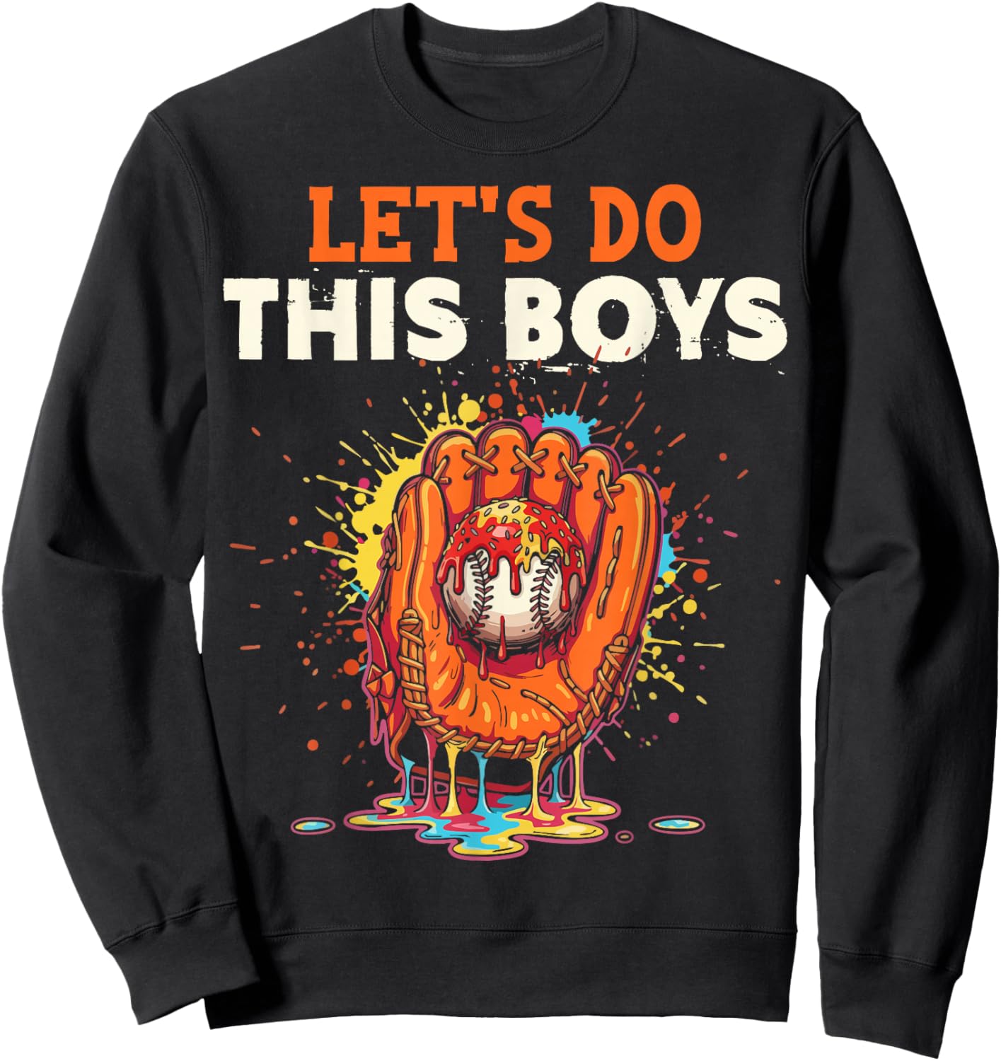 Let's Do This Boys Baseball Glove Ice Cream Drip Crossed Bat Sweatshirt - Sweatshirt | Black