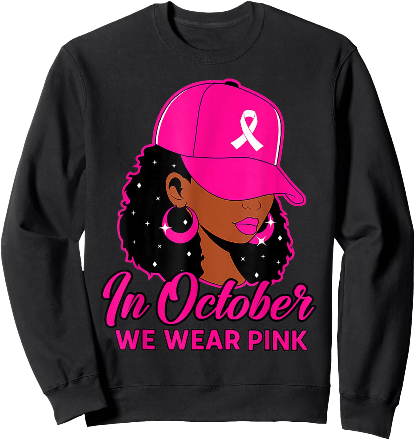 in October We Wear Pink Black Women Breast Cancer Awareness Sweatshirt - Sweatshirt | Black