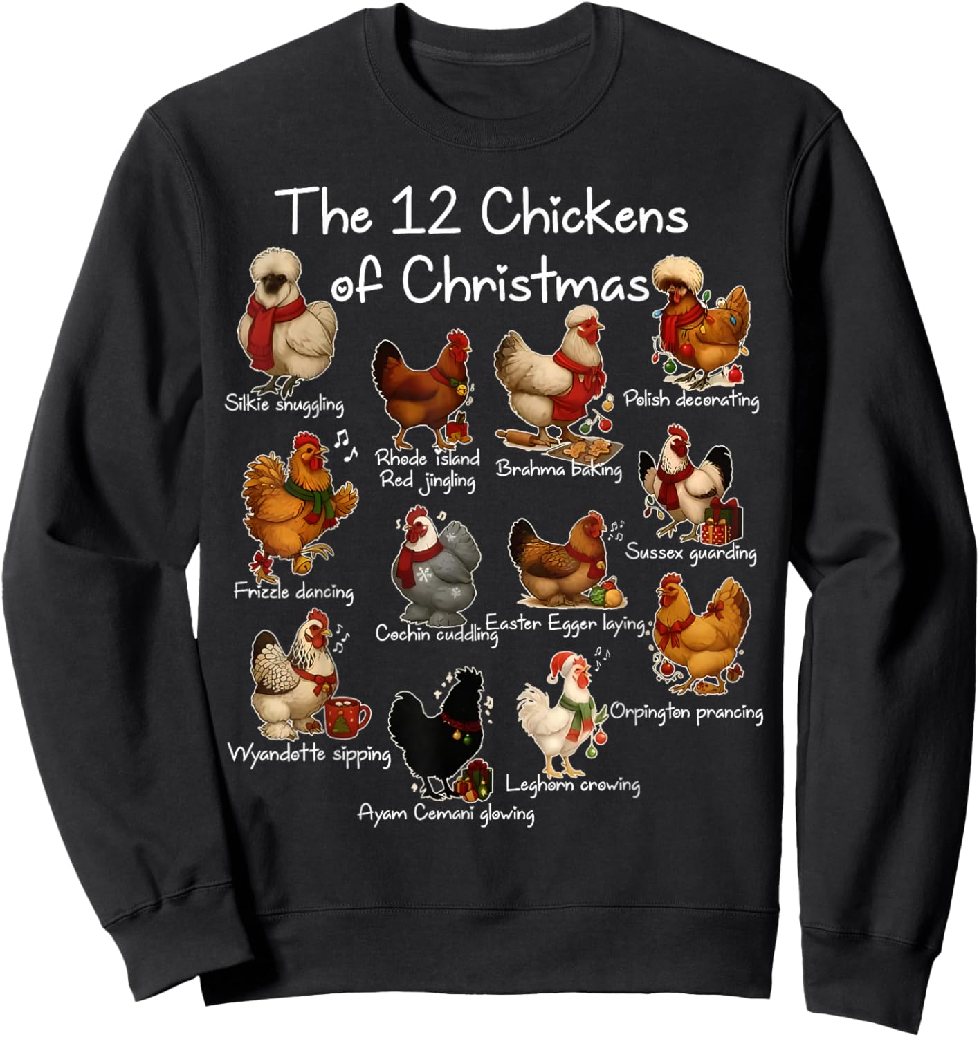 The 12 Chickens of Christmas Farm Animal Cute Xmas Holiday Sweatshirt - Sweatshirt | Black