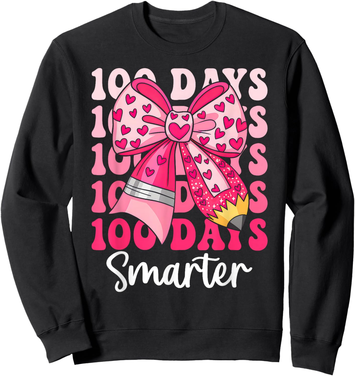 100 Days Smarter Coquette Bow Girls Kids 100th Day of School Sweatshirt - Sweatshirt | Black