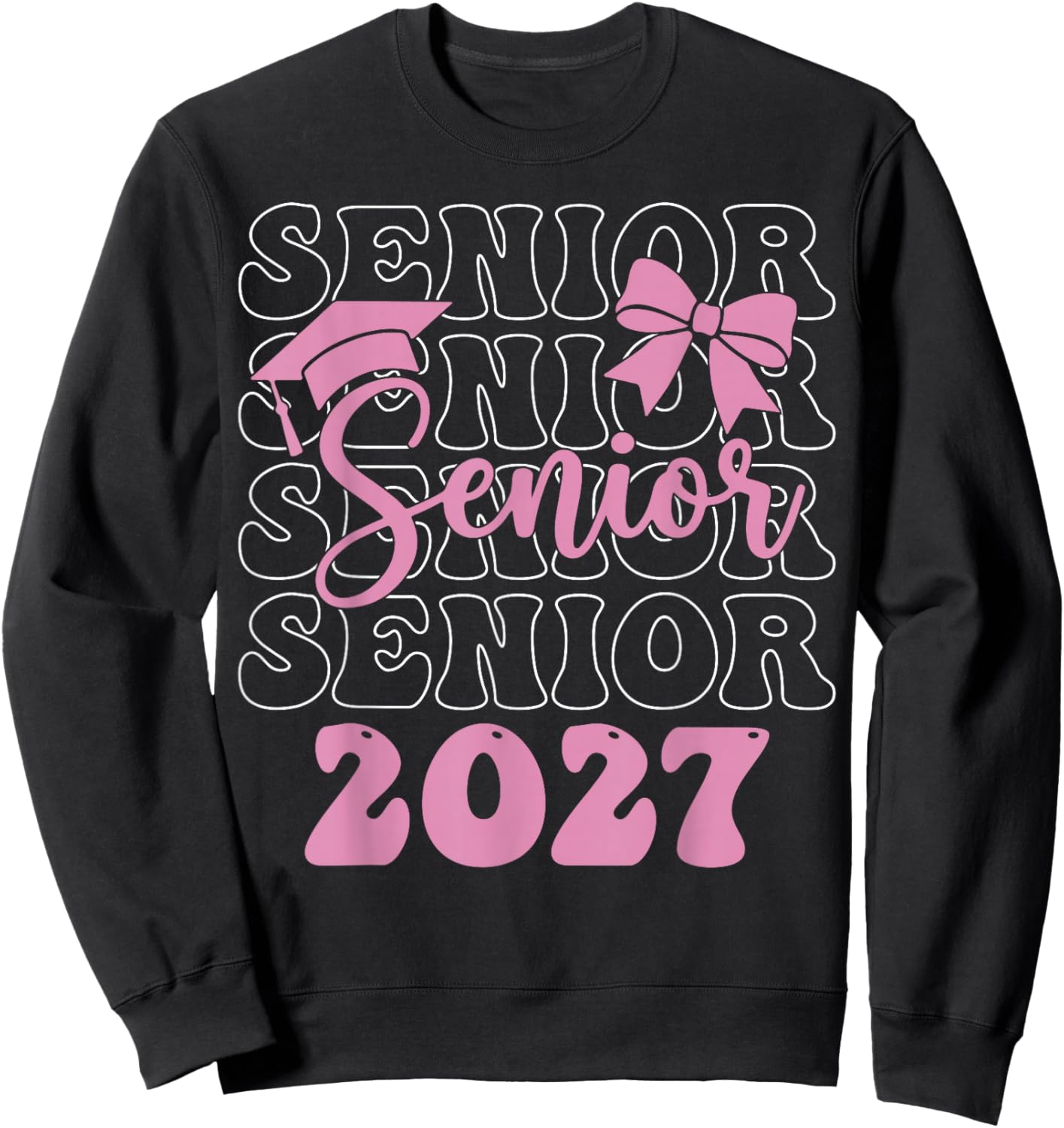 Senior 2027 Girls Class of 2027 Graduation Pink Bow Sweatshirt - Sweatshirt | Black