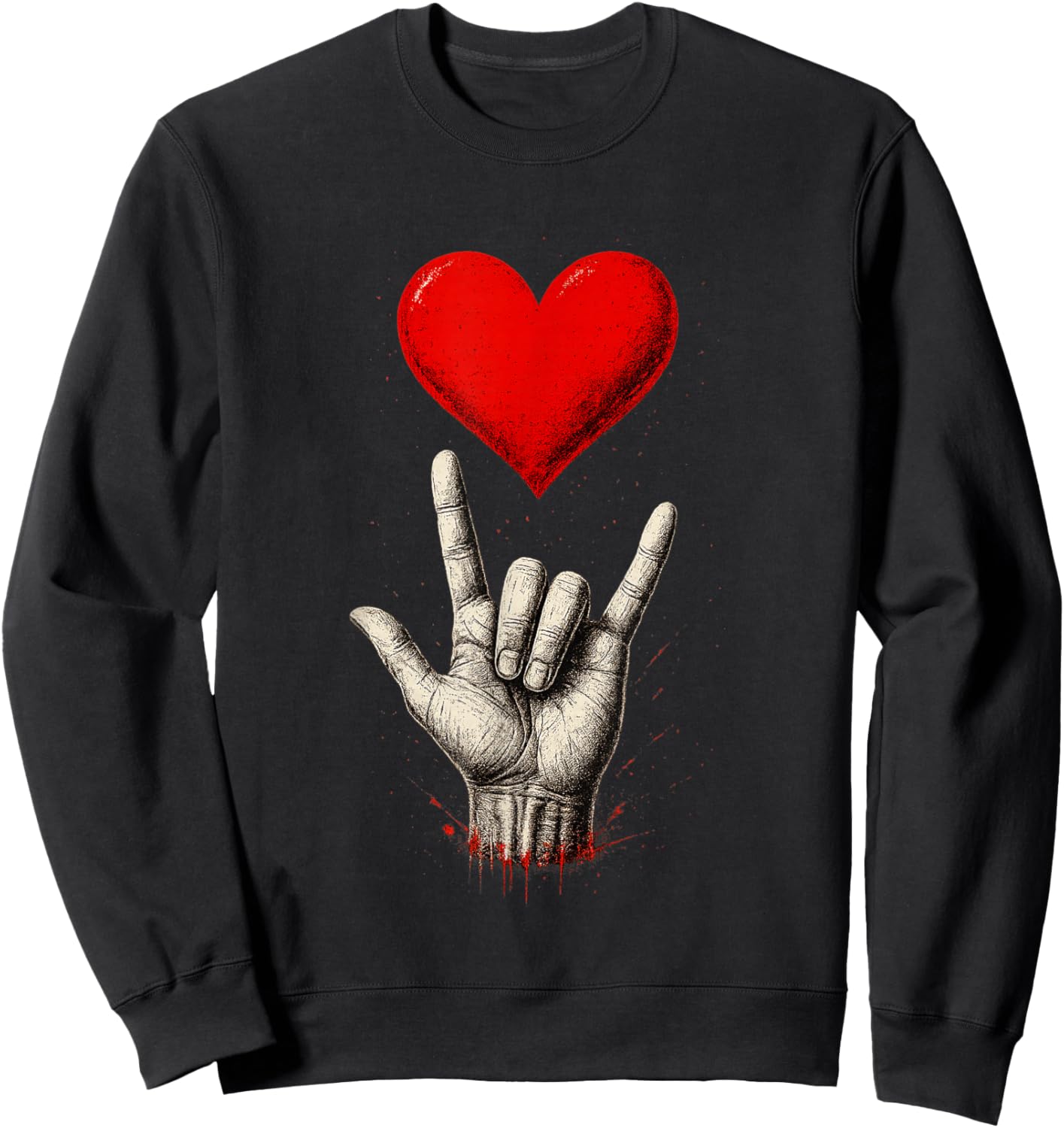 Valentines Day I Love You Hand Sign ASL Heart Women Kids Men Sweatshirt - Sweatshirt | Black