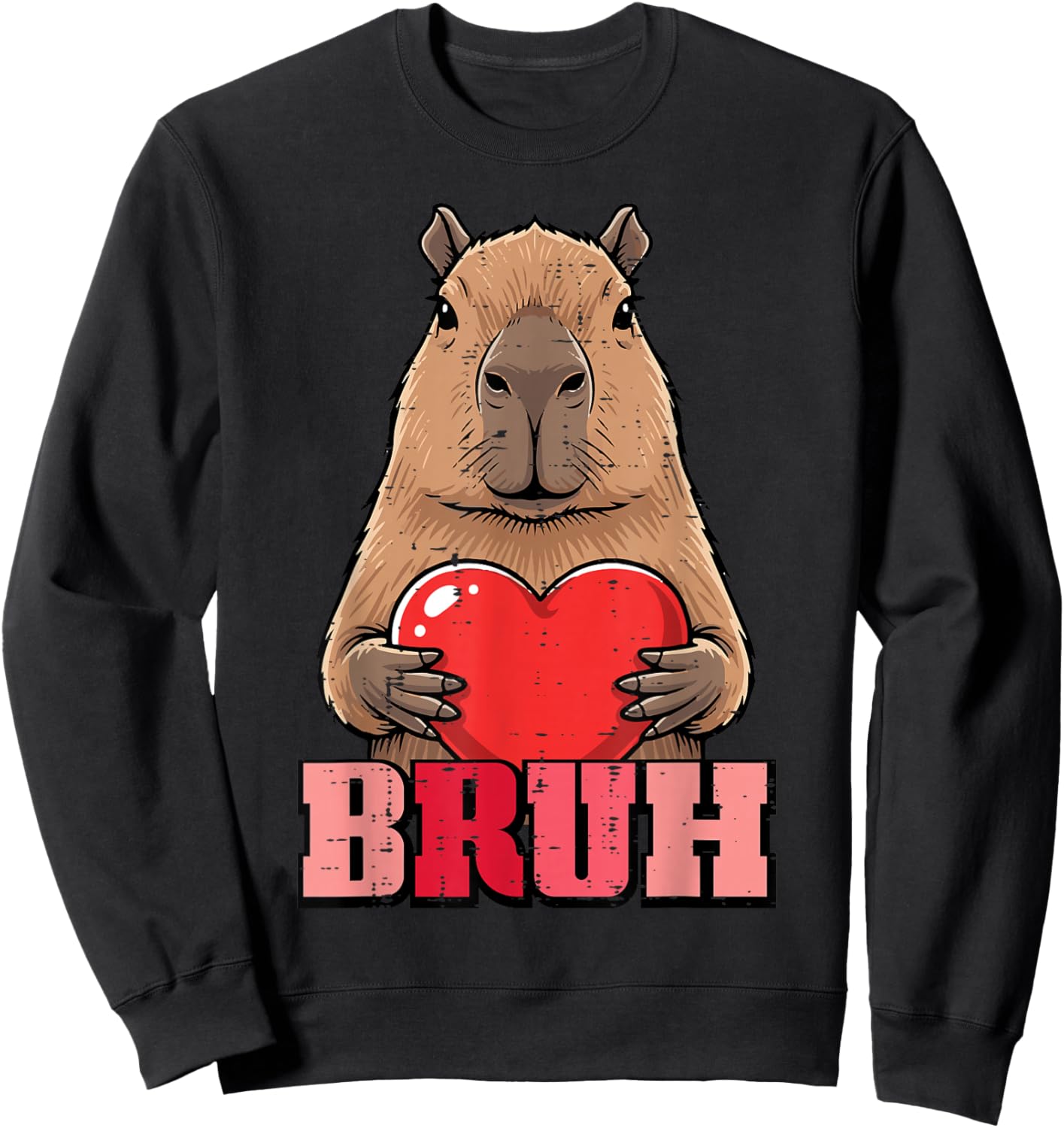 Valentines Day Capybara Heart Bruh Capy Meme Men Women Kids Sweatshirt - Sweatshirt | Black