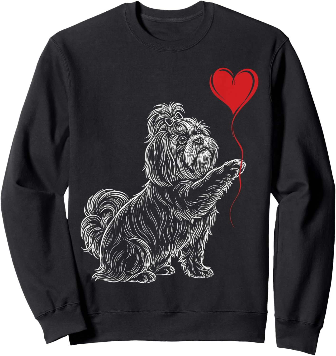 Shih Tzu Lover Dog Art Holding Heart Valentines Sweatshirt - Sweatshirt | Black