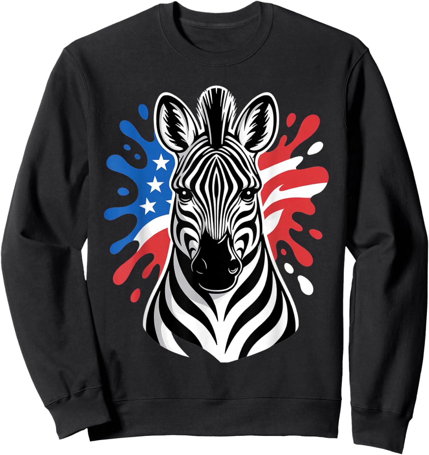 Patriotic Zebra Red White Blue American Flag Paint Splash Sweatshirt - Sweatshirt | Black