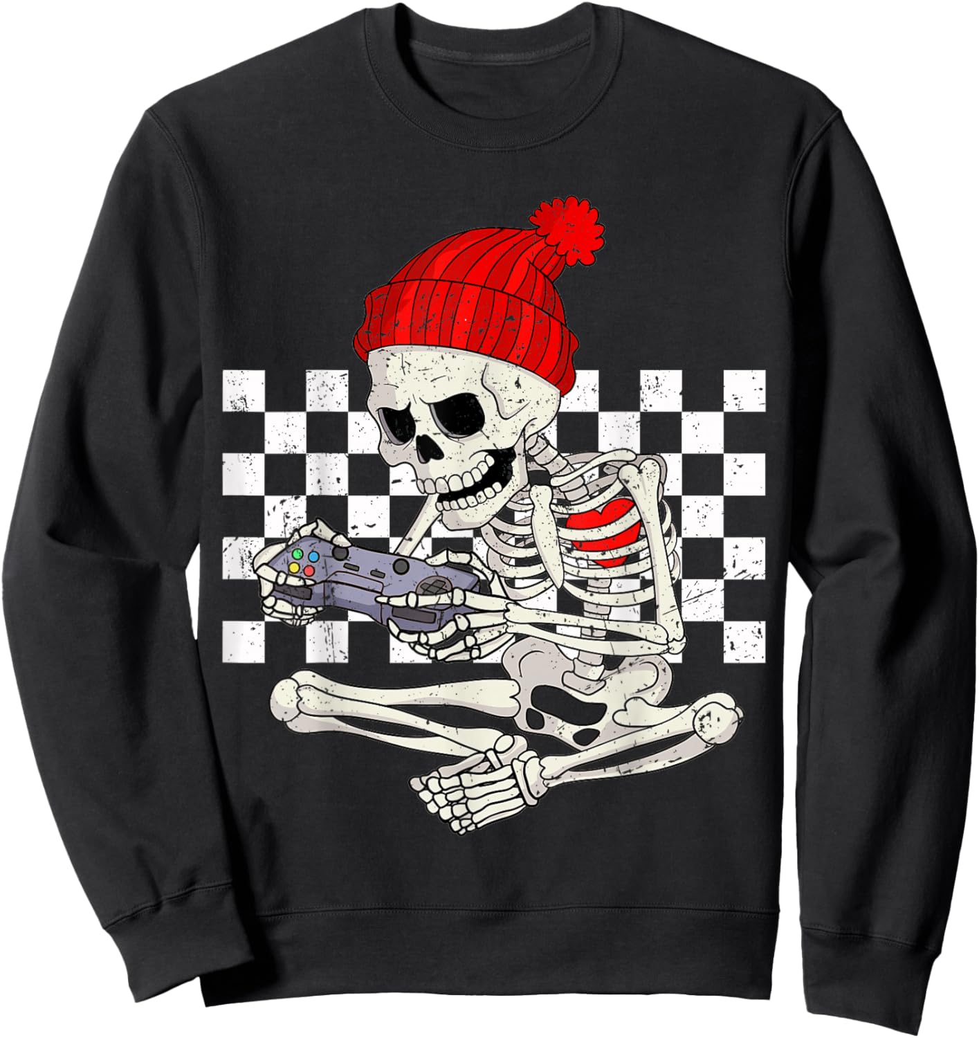 Funny Boys Valentines Skeleton Gamer Video Games Gaming Sweatshirt - Sweatshirt | Black