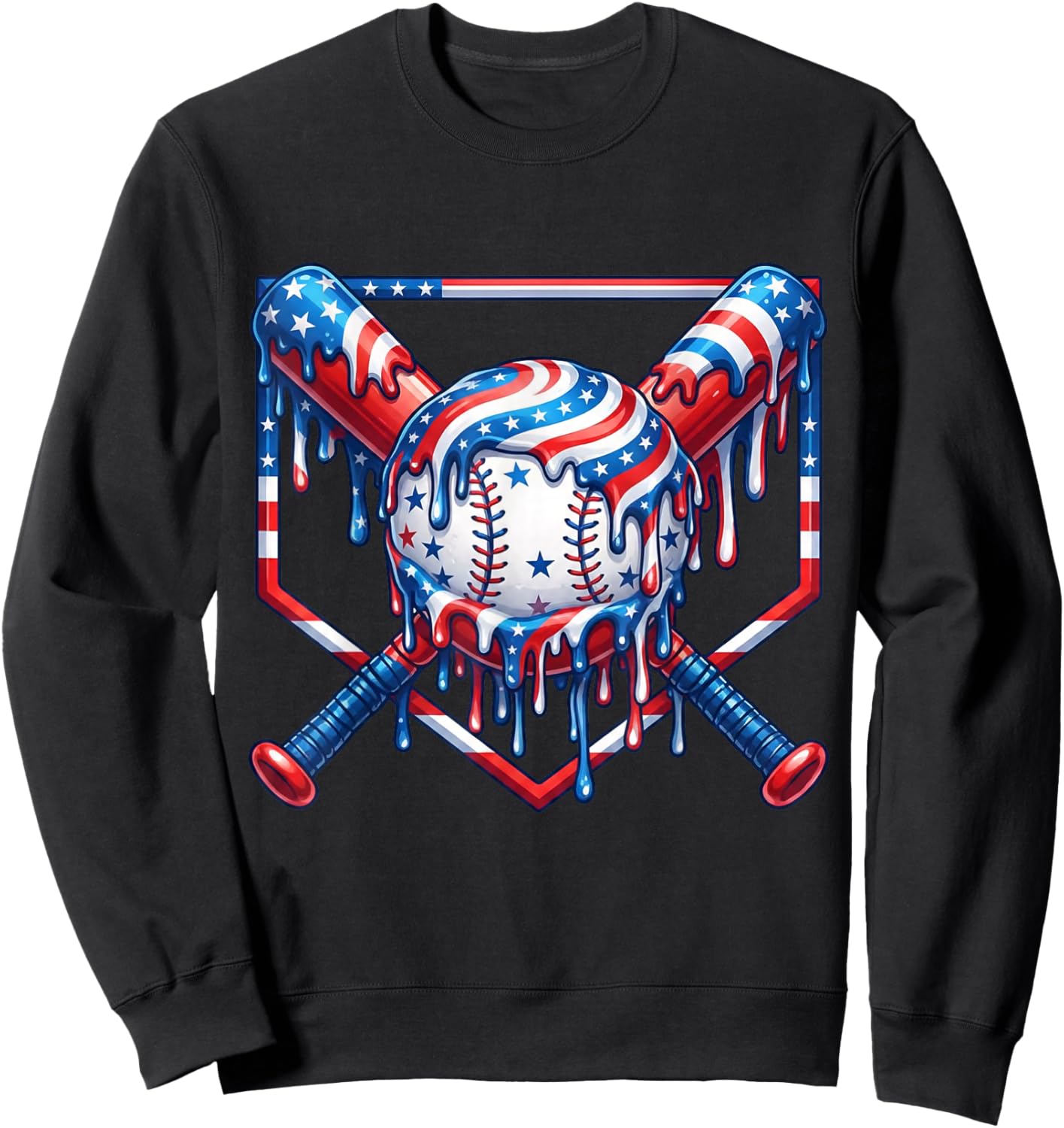 Baseball Drip American Flag for Boys Kids Youht 4th of July Sweatshirt - Sweatshirt | Black