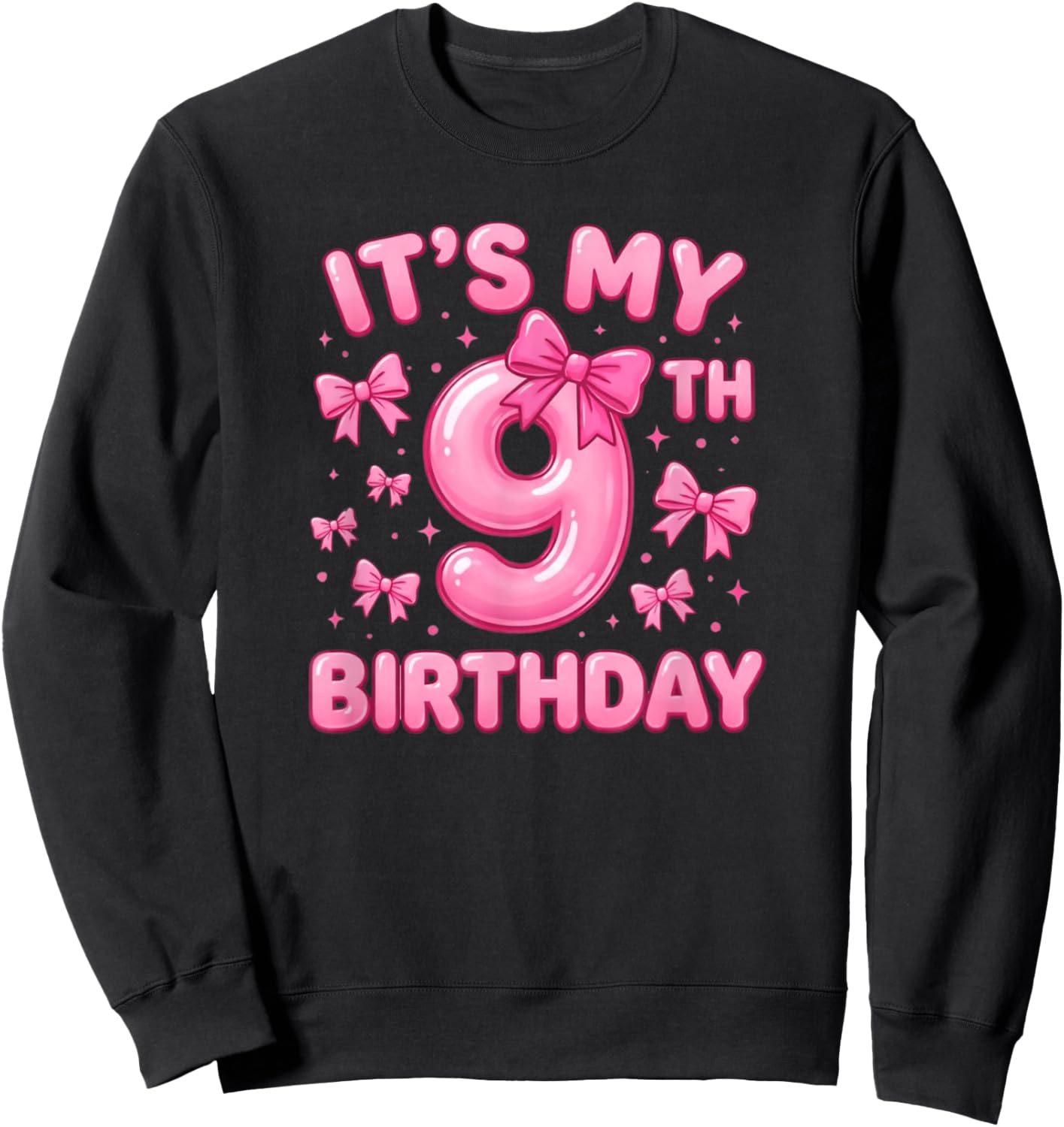 9th Birthday Girl Coquette Bow Pink Aesthetic Sweatshirt - Sweatshirt | Black
