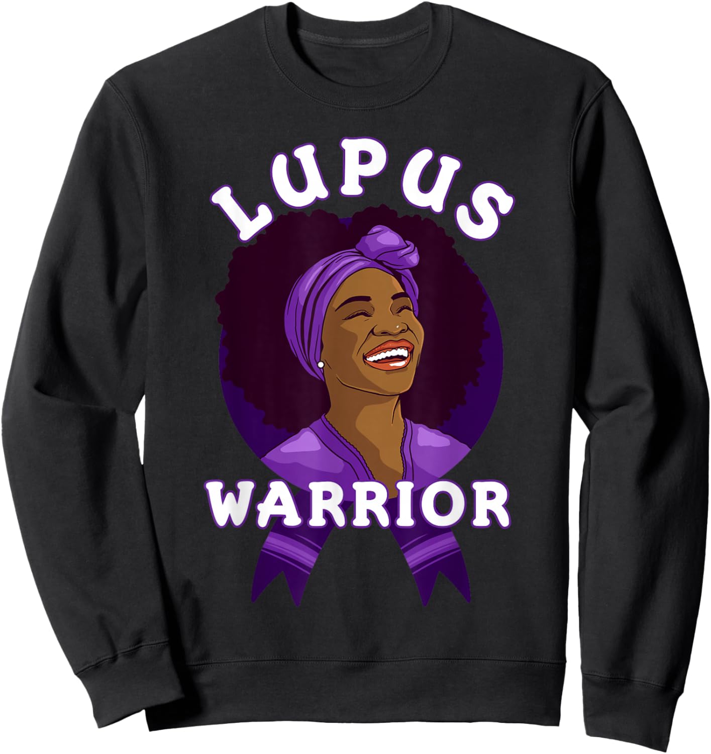 Lupus Warrior Afro Black Woman Wear Purple Ribbon Awareness Sweatshirt - Sweatshirt | Black