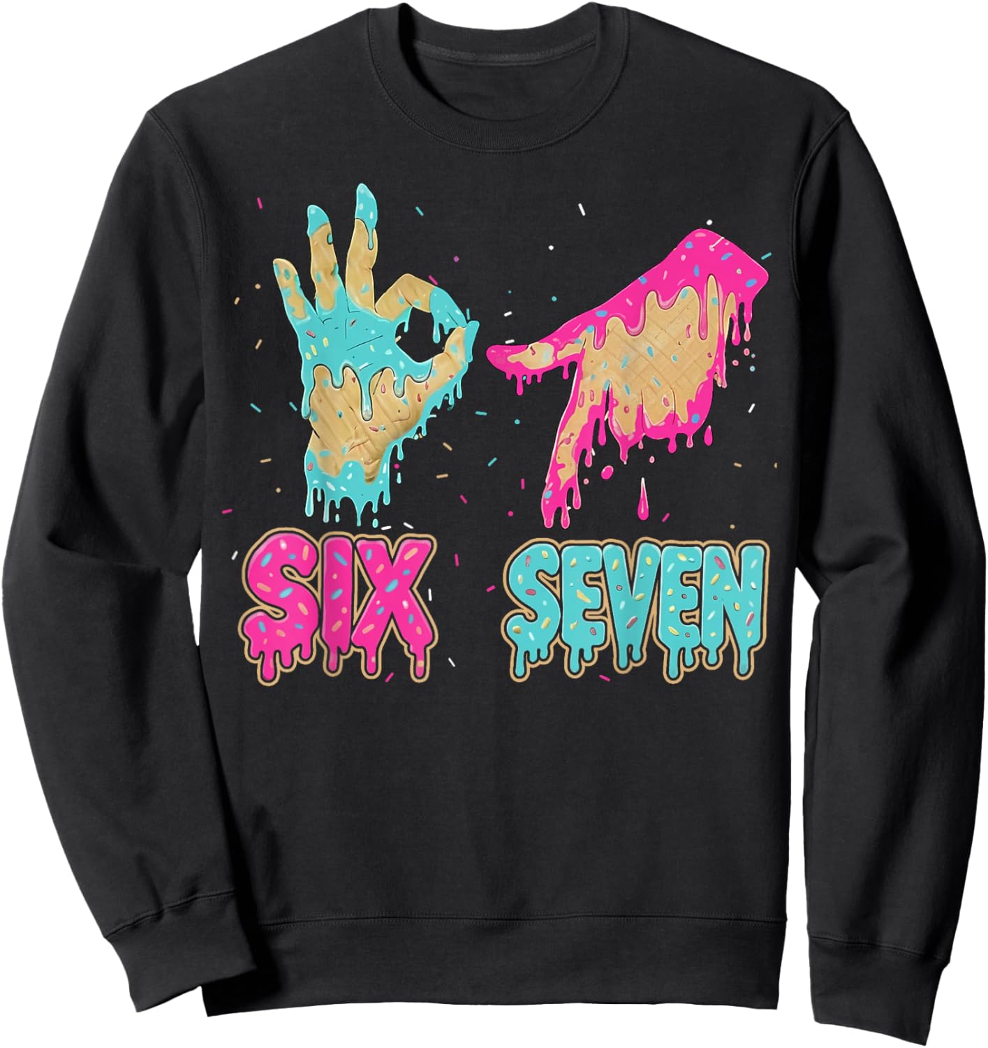 Funny Six Seven 67 Meme Ice Cream Drip Baseball for Boy Kids Sweatshirt - Sweatshirt | Black
