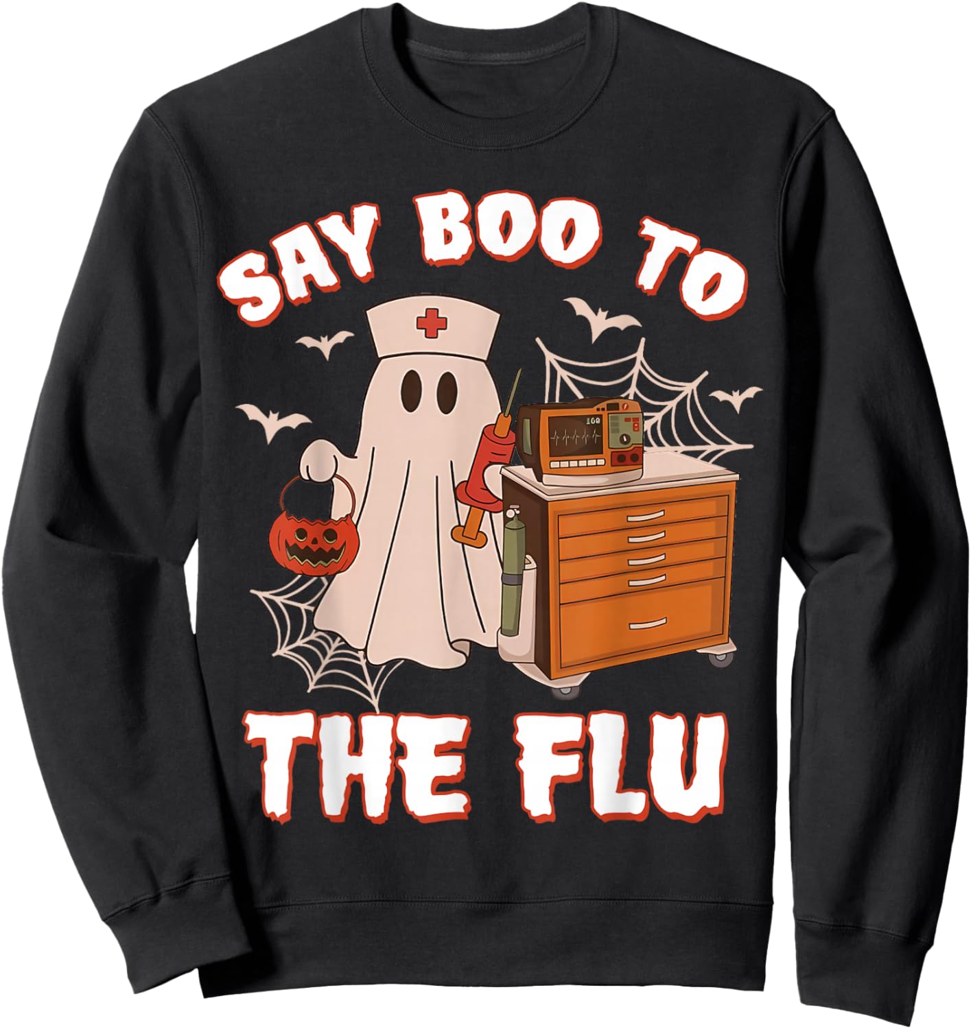 Retro Nurse Ghost Halloween-Vaccine Say Boo to The Flu Sweatshirt - Sweatshirt | Black