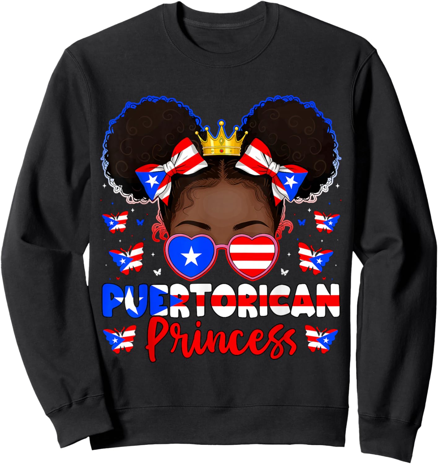 Puerto Rican Princess Boricua Puerto Rico Flag Kids Girls Sweatshirt - Sweatshirt | Black