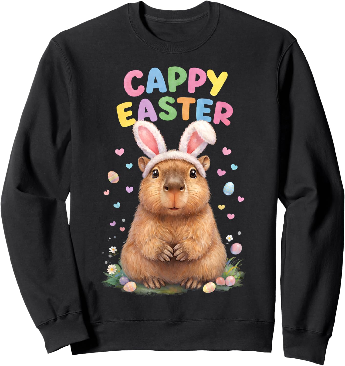 Funny Cappy Easter Capybara Easter Bunny Men Women Kids Sweatshirt - Sweatshirt | Black