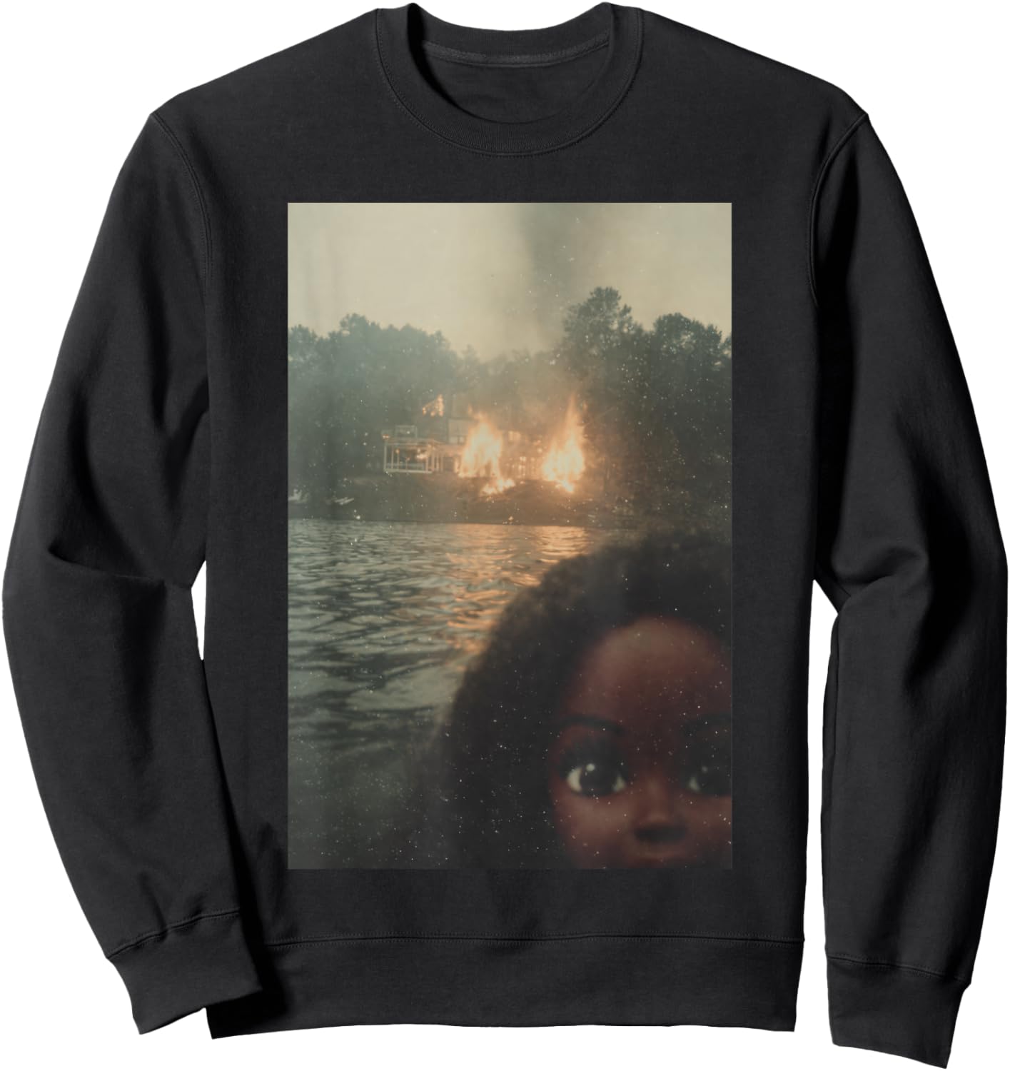 Funny Chaotic Disaster Black Doll Face Selfie Meme Unhinged Sweatshirt - Sweatshirt | Black
