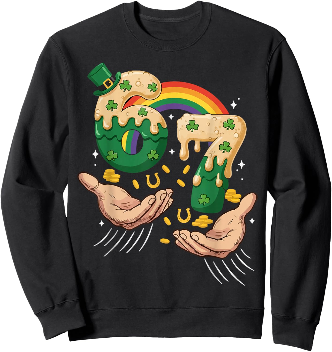 Funny 6 7 St Patricks Day Shamrock Lucky Six Seven Meme Kids Sweatshirt - Sweatshirt | Black