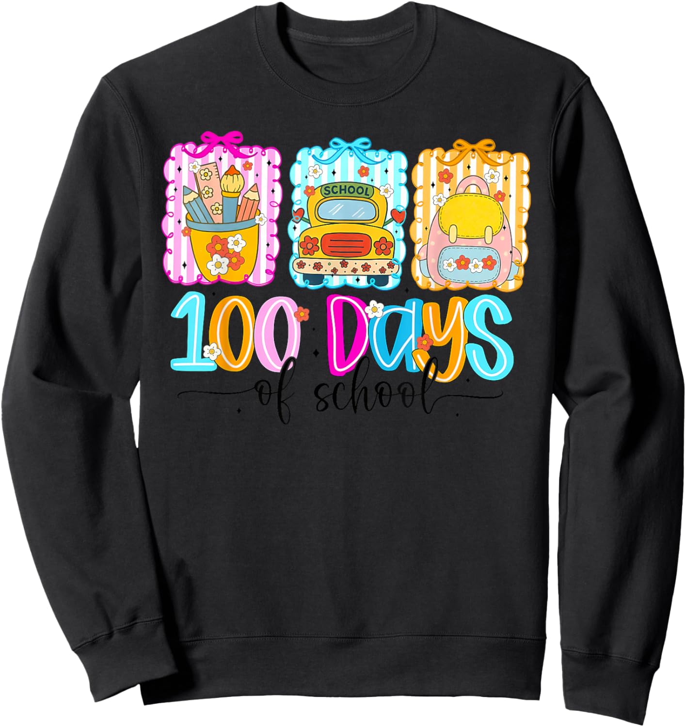 100th Day of School 100 Days Teacher Coquette Bow Girl Women Sweatshirt - Sweatshirt | Black