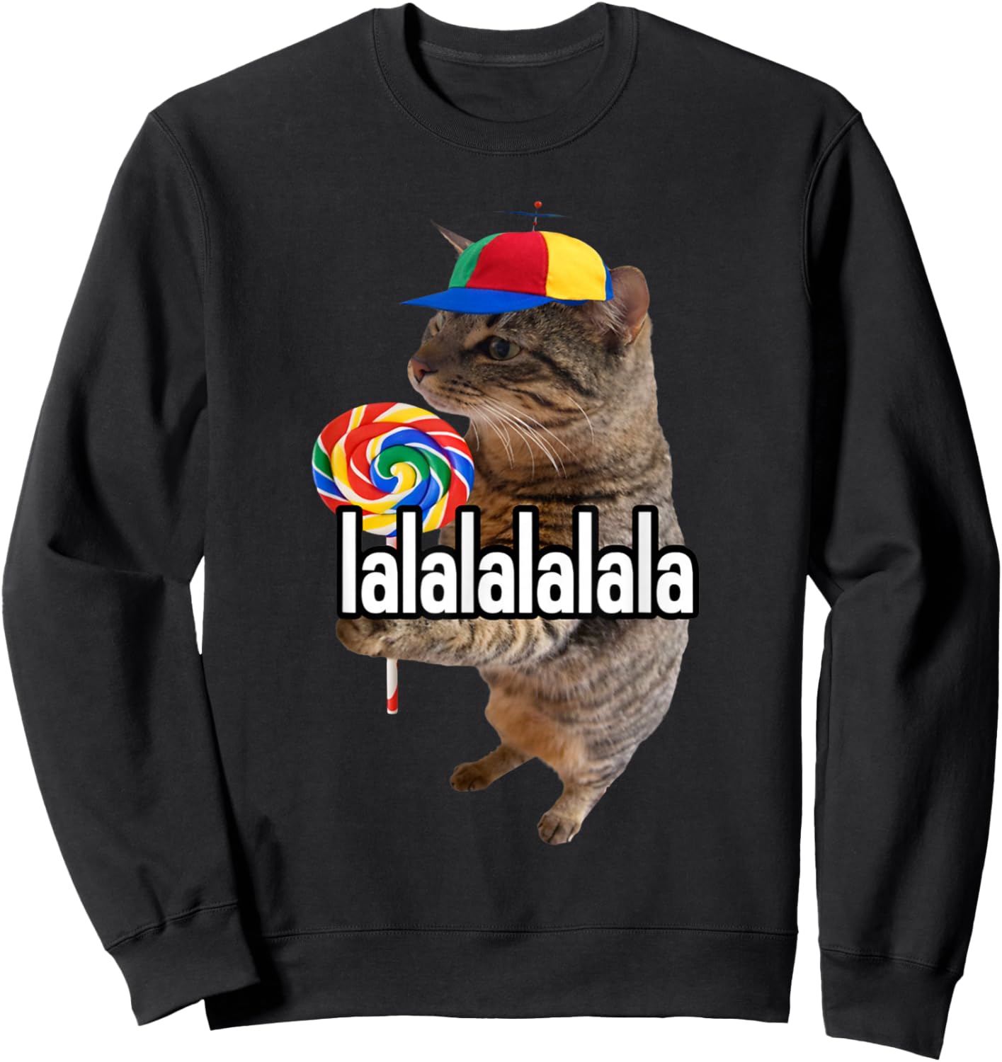 Lalalala Funny Silly Cat with Lollipop Meme Men Women Sweatshirt - Sweatshirt | Black