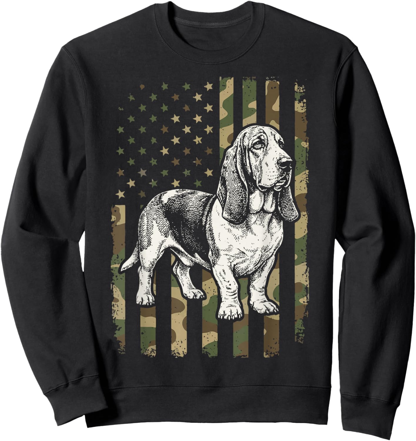 Basset Hound USA Flag 4th of July Sweatshirt - Sweatshirt | Black