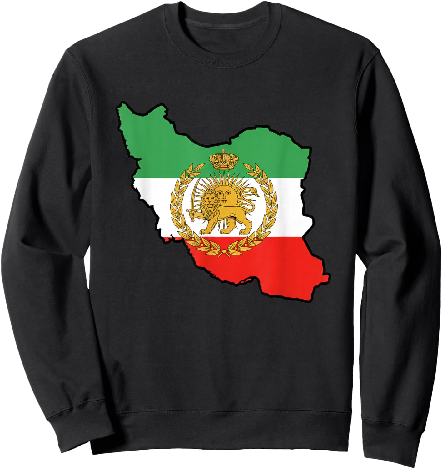 Iran Map with Lion and Sun Emblem Iranian Flag Heritage Sweatshirt - Sweatshirt | Black