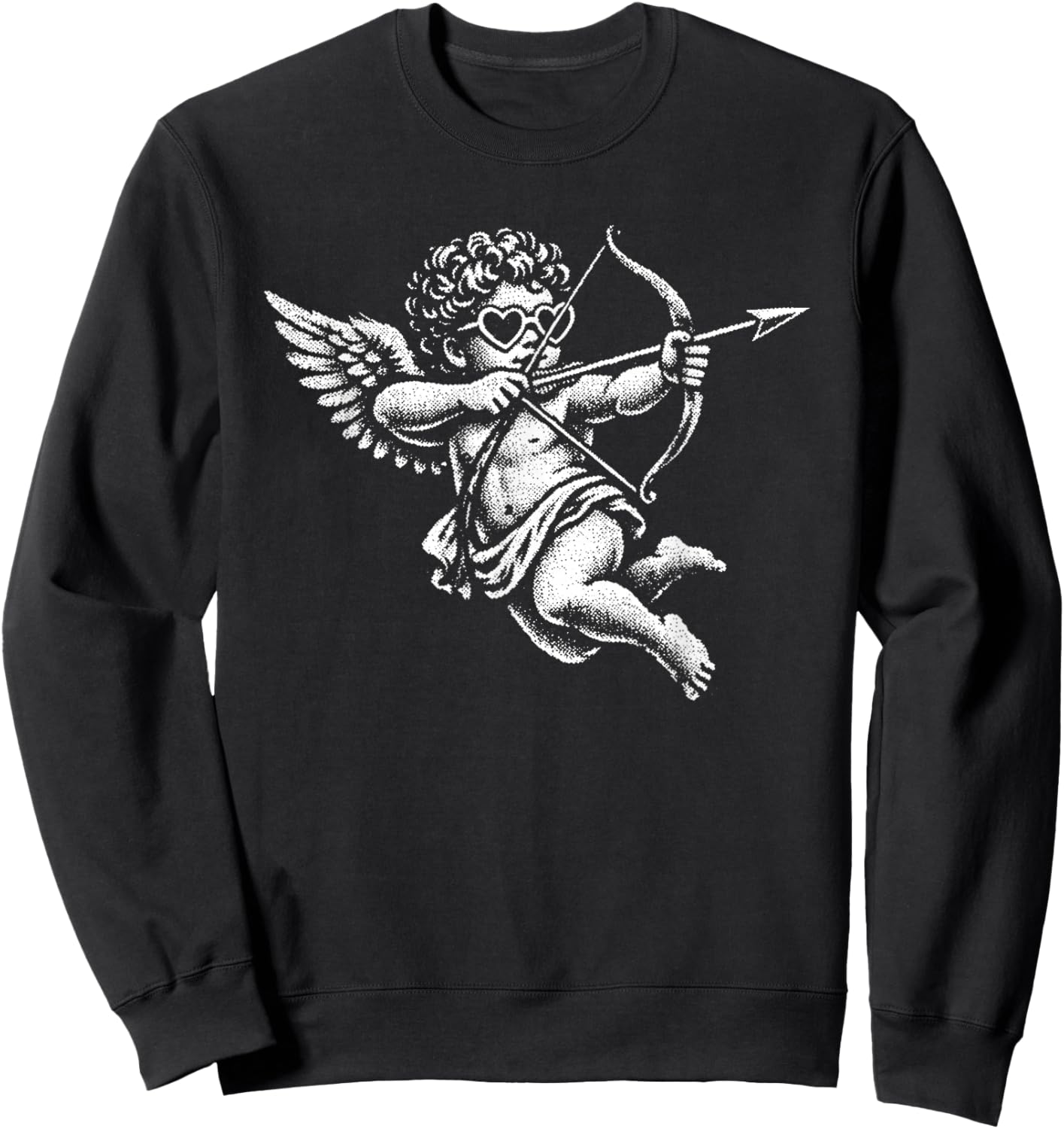 Halftone Cupid Valentine Day Heart Love Cherub Angel Vintage Sweatshirt - Sweatshirt | Black